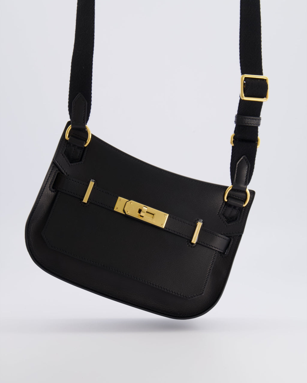 *RARE* Hermès Mini Jypsiere Crossbody Bag in Black Evergrain Leather with Gold Hardware
