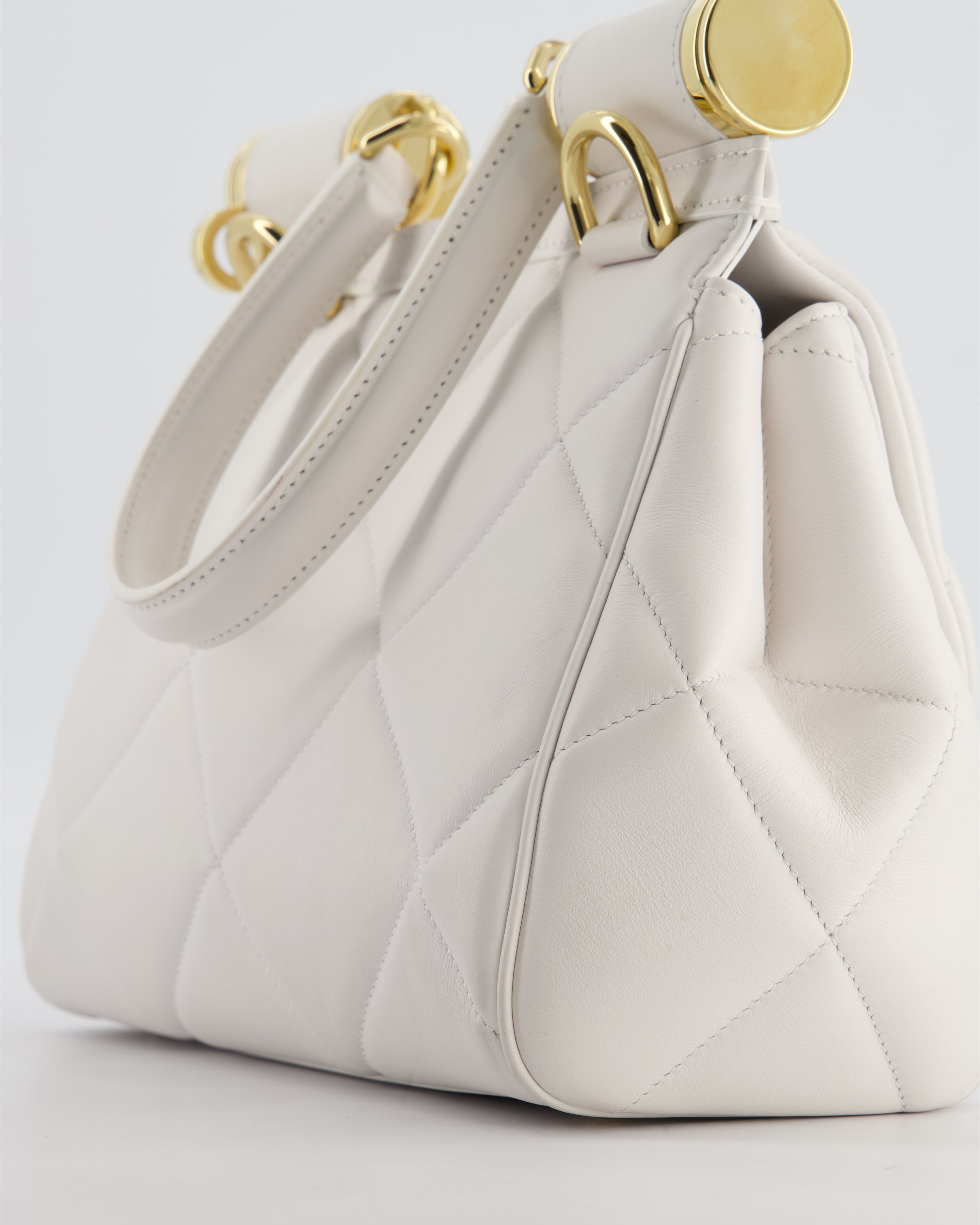 Dolce & Gabbana 90s Sicily Medium Shoulder Bag in White Quilted Calfskin Leather with Gold Hardware