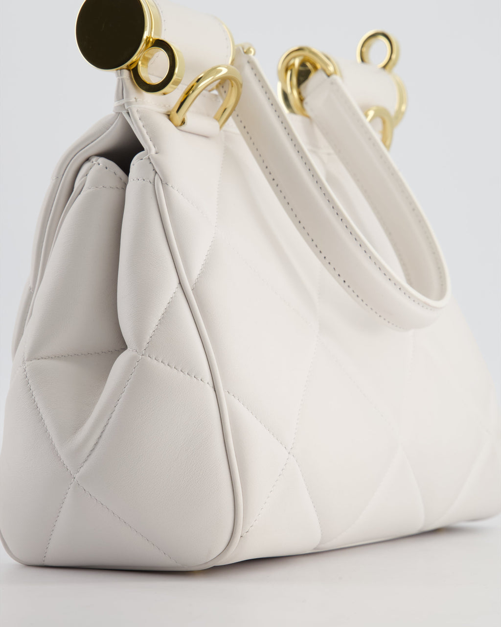 Dolce & Gabbana 90s Sicily Medium Shoulder Bag in White Quilted Calfskin Leather with Gold Hardware