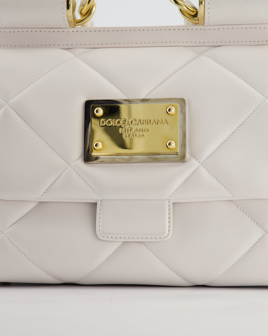 Dolce & Gabbana 90s Sicily Medium Shoulder Bag in White Quilted Calfskin Leather with Gold Hardware
