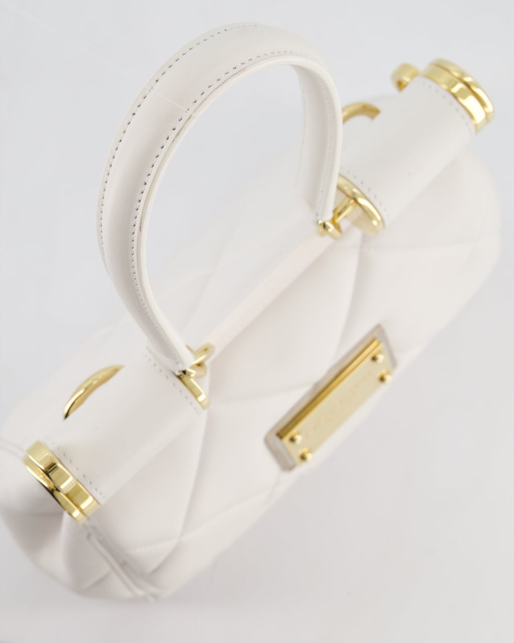 Dolce & Gabbana 90s Sicily Medium Shoulder Bag in White Quilted Calfskin Leather with Gold Hardware