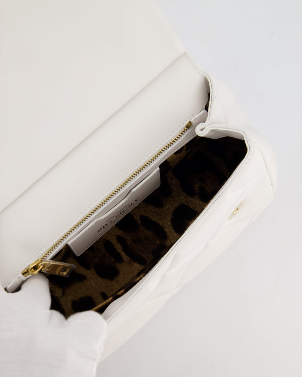 Dolce & Gabbana 90s Sicily Medium Shoulder Bag in White Quilted Calfskin Leather with Gold Hardware