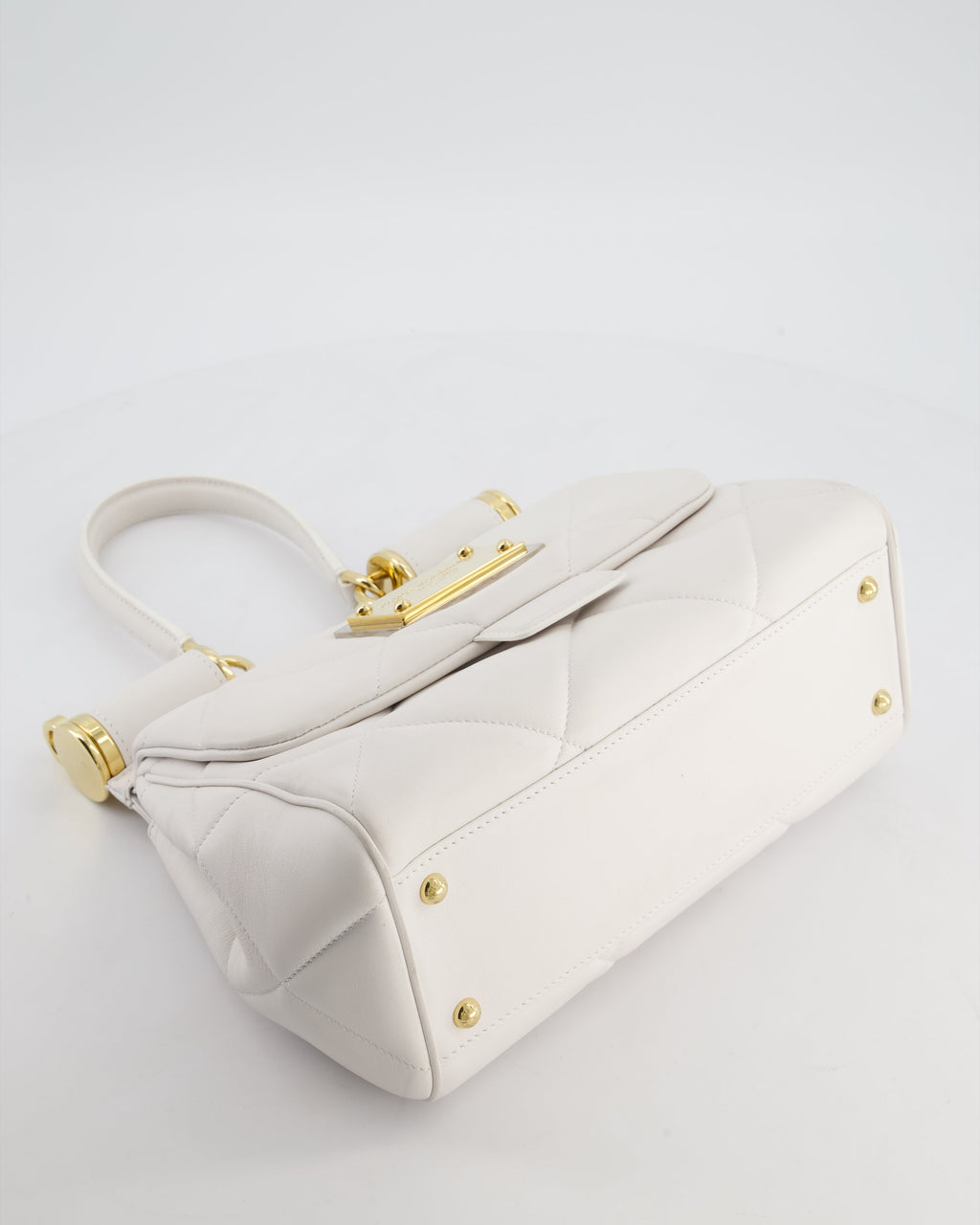 Dolce & Gabbana 90s Sicily Medium Shoulder Bag in White Quilted Calfskin Leather with Gold Hardware