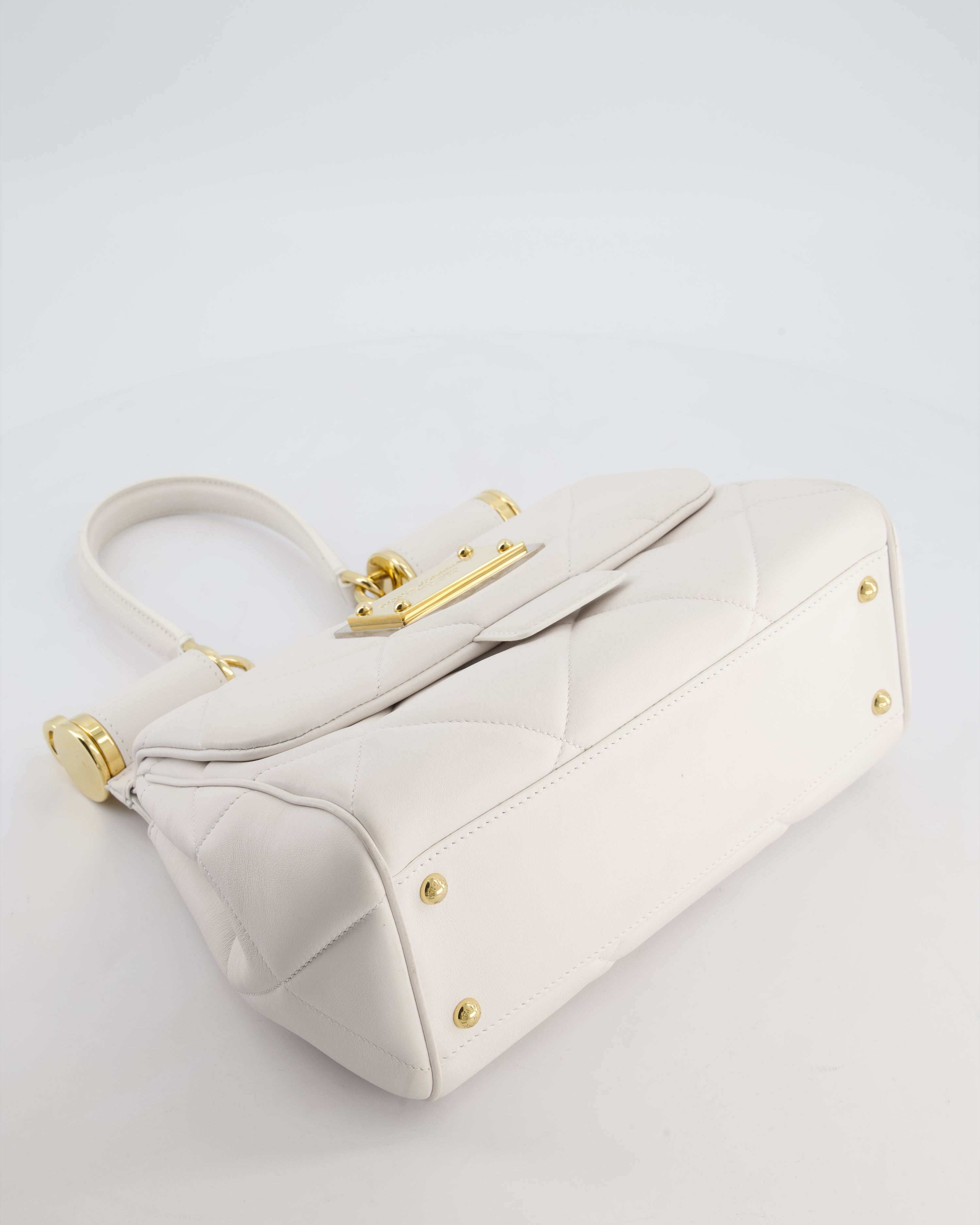 Dolce & Gabbana 90s Sicily Medium Shoulder Bag in White Quilted Calfskin Leather with Gold Hardware