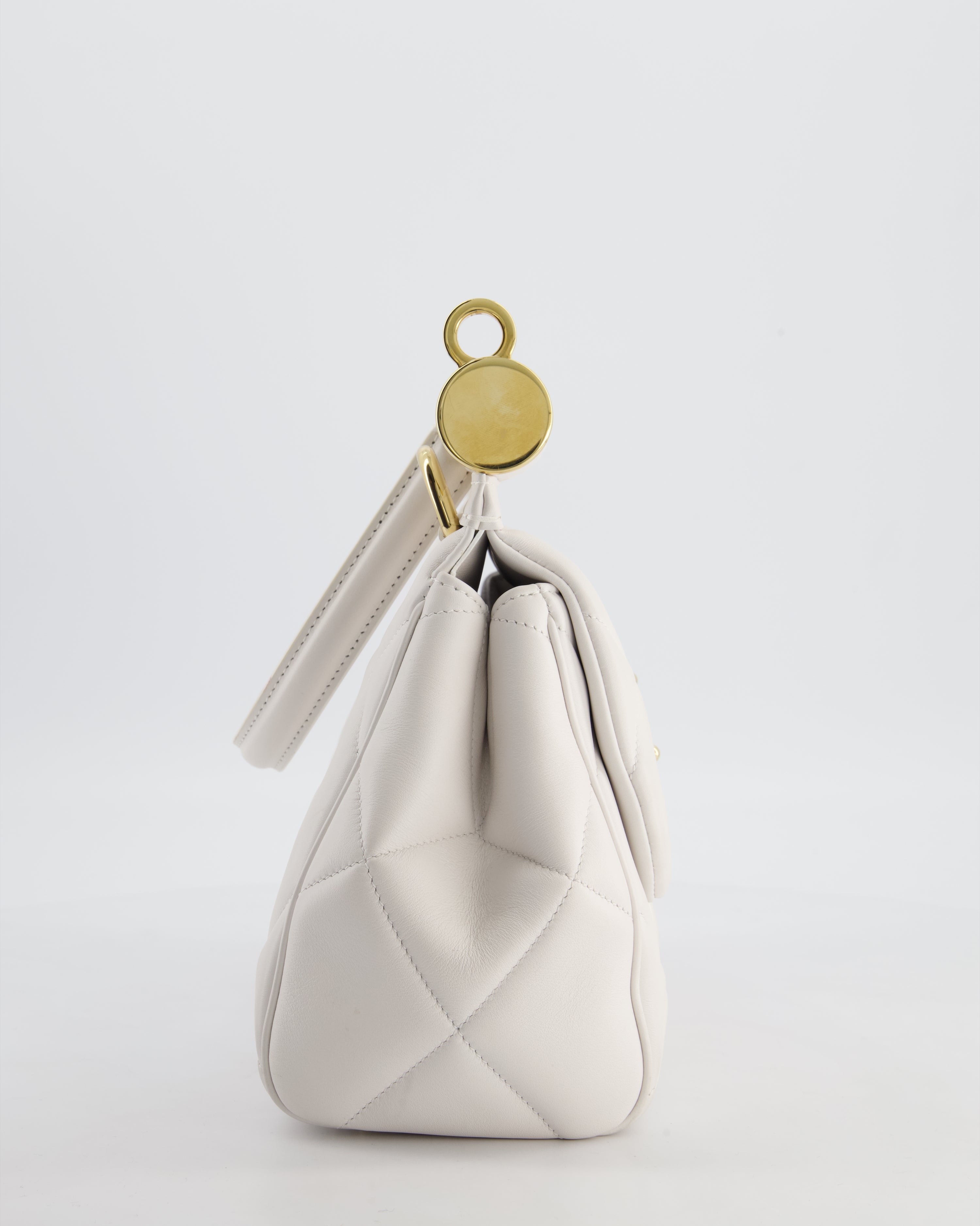 Dolce & Gabbana 90s Sicily Medium Shoulder Bag in White Quilted Calfskin Leather with Gold Hardware