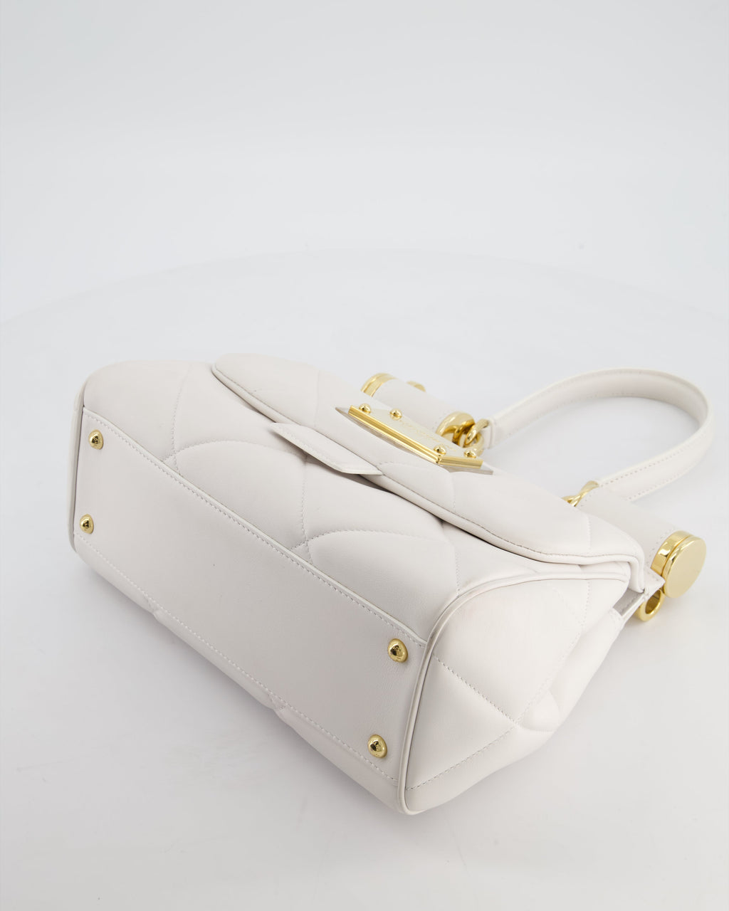 Dolce & Gabbana 90s Sicily Medium Shoulder Bag in White Quilted Calfskin Leather with Gold Hardware