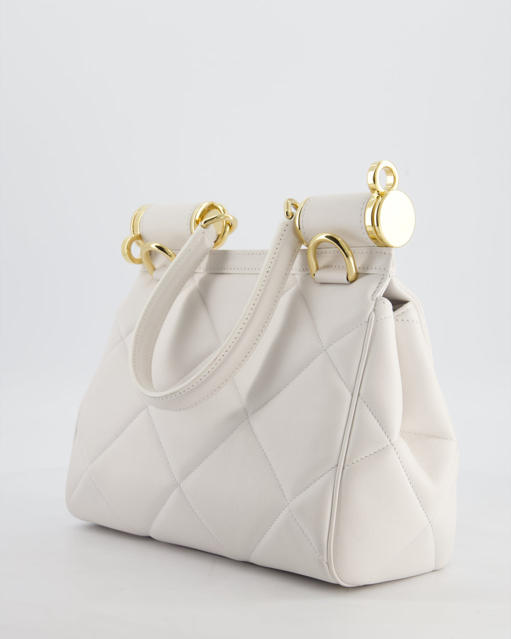 Dolce & Gabbana 90s Sicily Medium Shoulder Bag in White Quilted Calfskin Leather with Gold Hardware