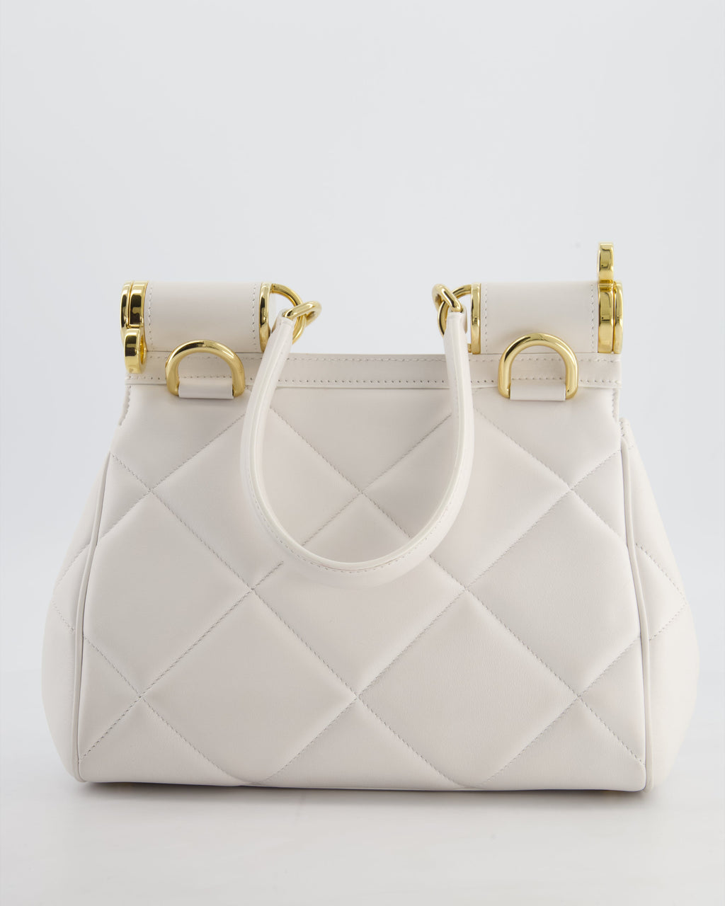 Dolce & Gabbana 90s Sicily Medium Shoulder Bag in White Quilted Calfskin Leather with Gold Hardware