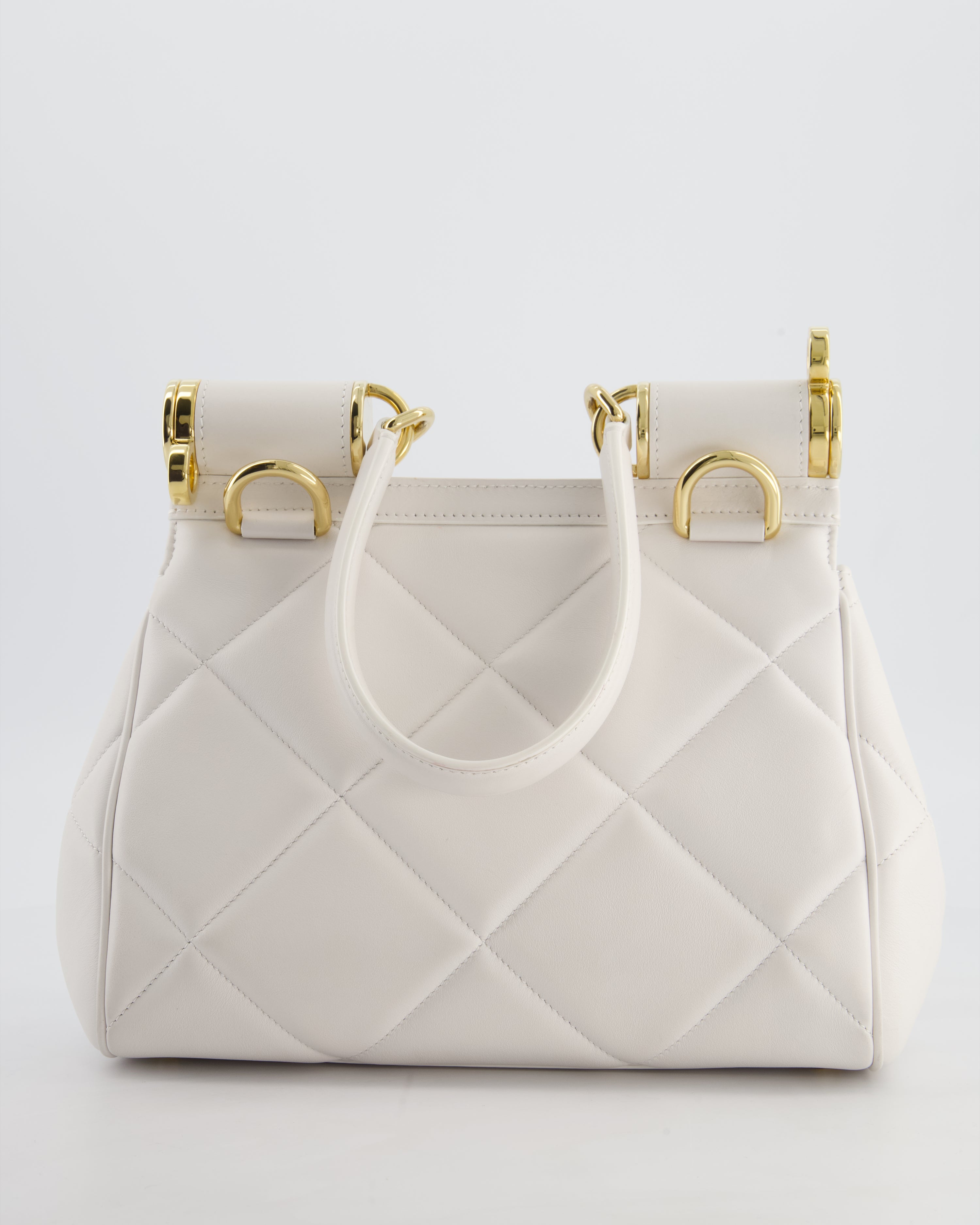 Dolce & Gabbana 90s Sicily Medium Shoulder Bag in White Quilted Calfskin Leather with Gold Hardware