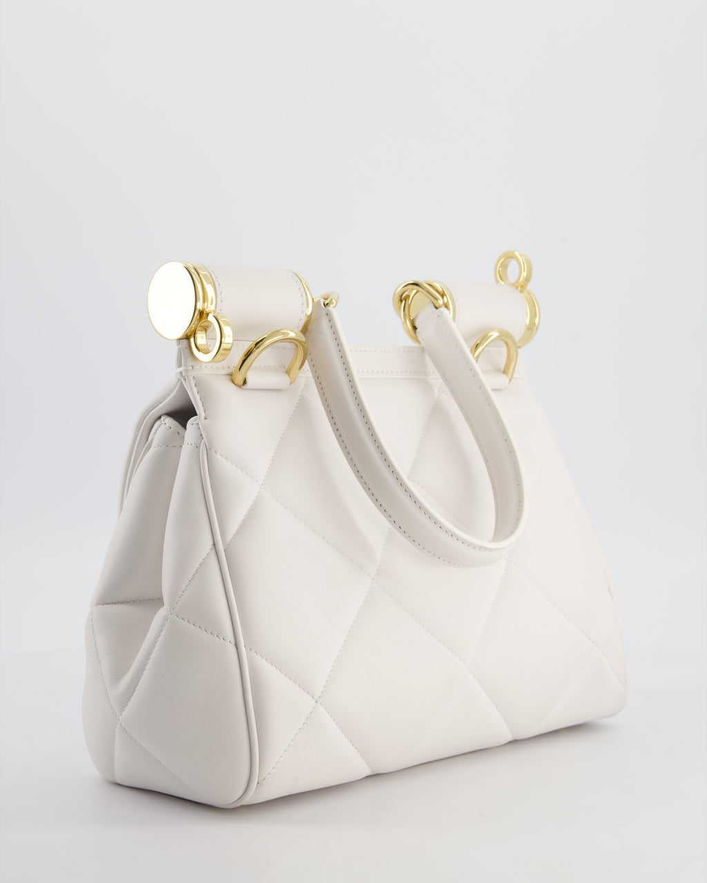 Dolce & Gabbana 90s Sicily Medium Shoulder Bag in White Quilted Calfskin Leather with Gold Hardware