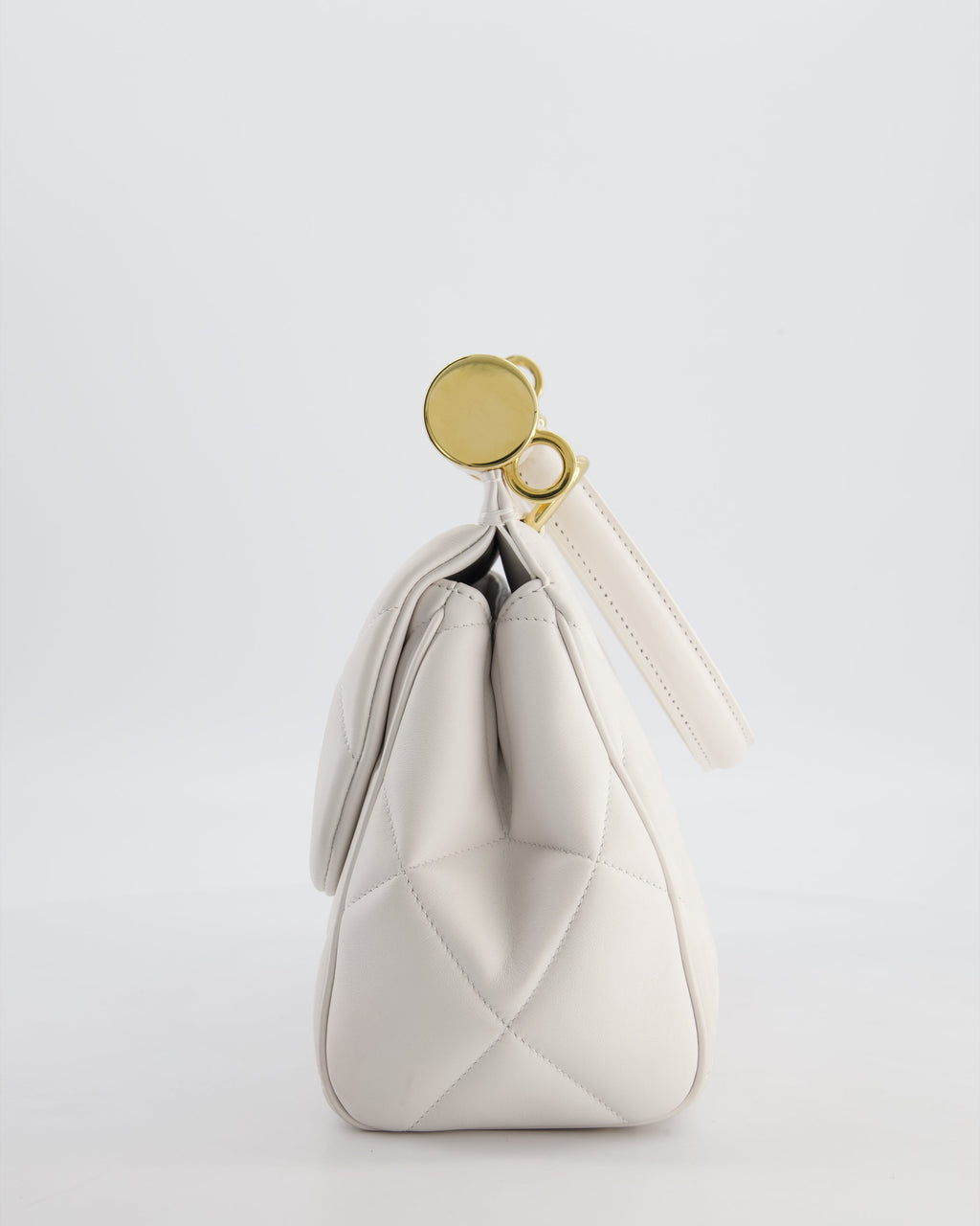 Dolce & Gabbana 90s Sicily Medium Shoulder Bag in White Quilted Calfskin Leather with Gold Hardware
