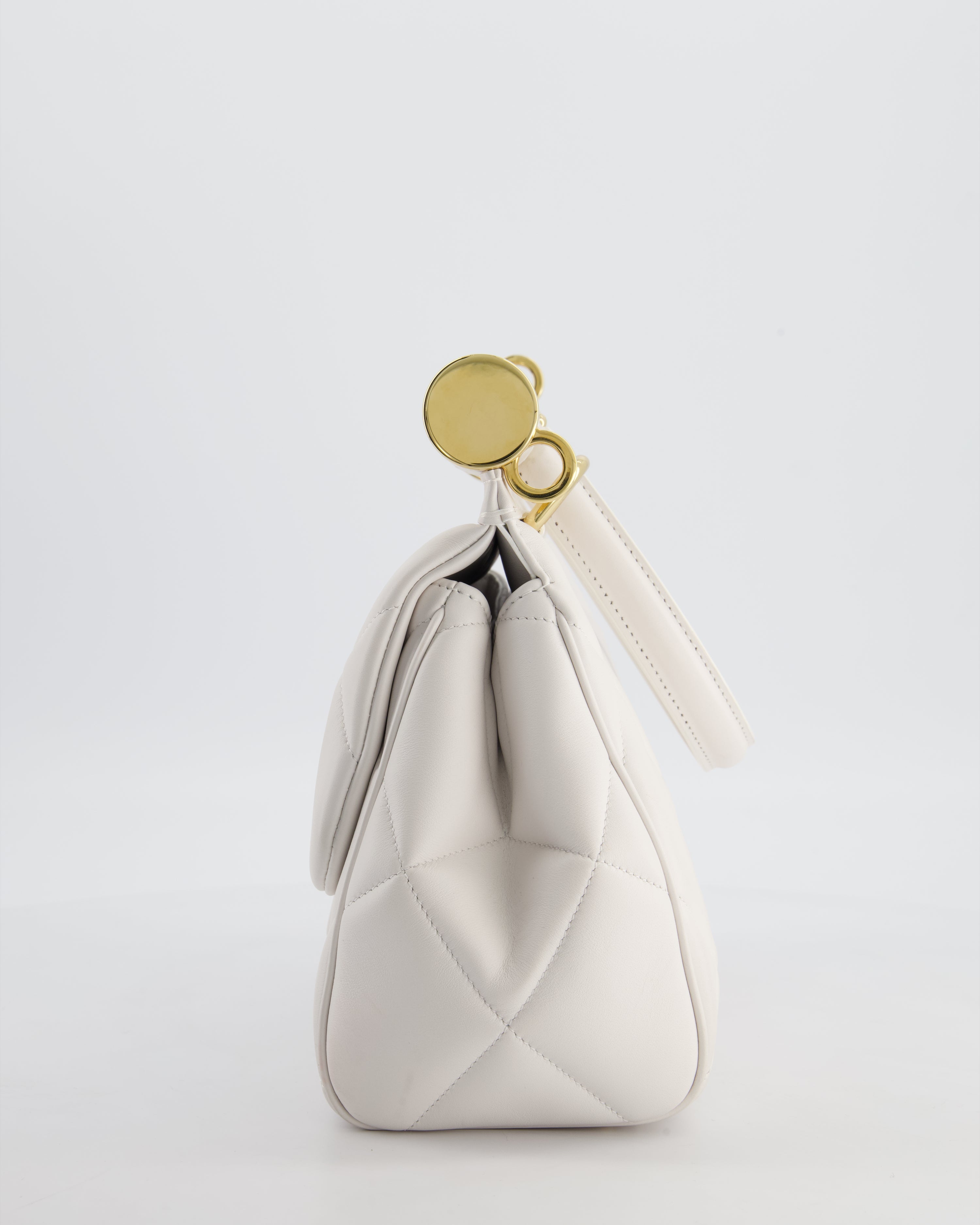 Dolce & Gabbana 90s Sicily Medium Shoulder Bag in White Quilted Calfskin Leather with Gold Hardware