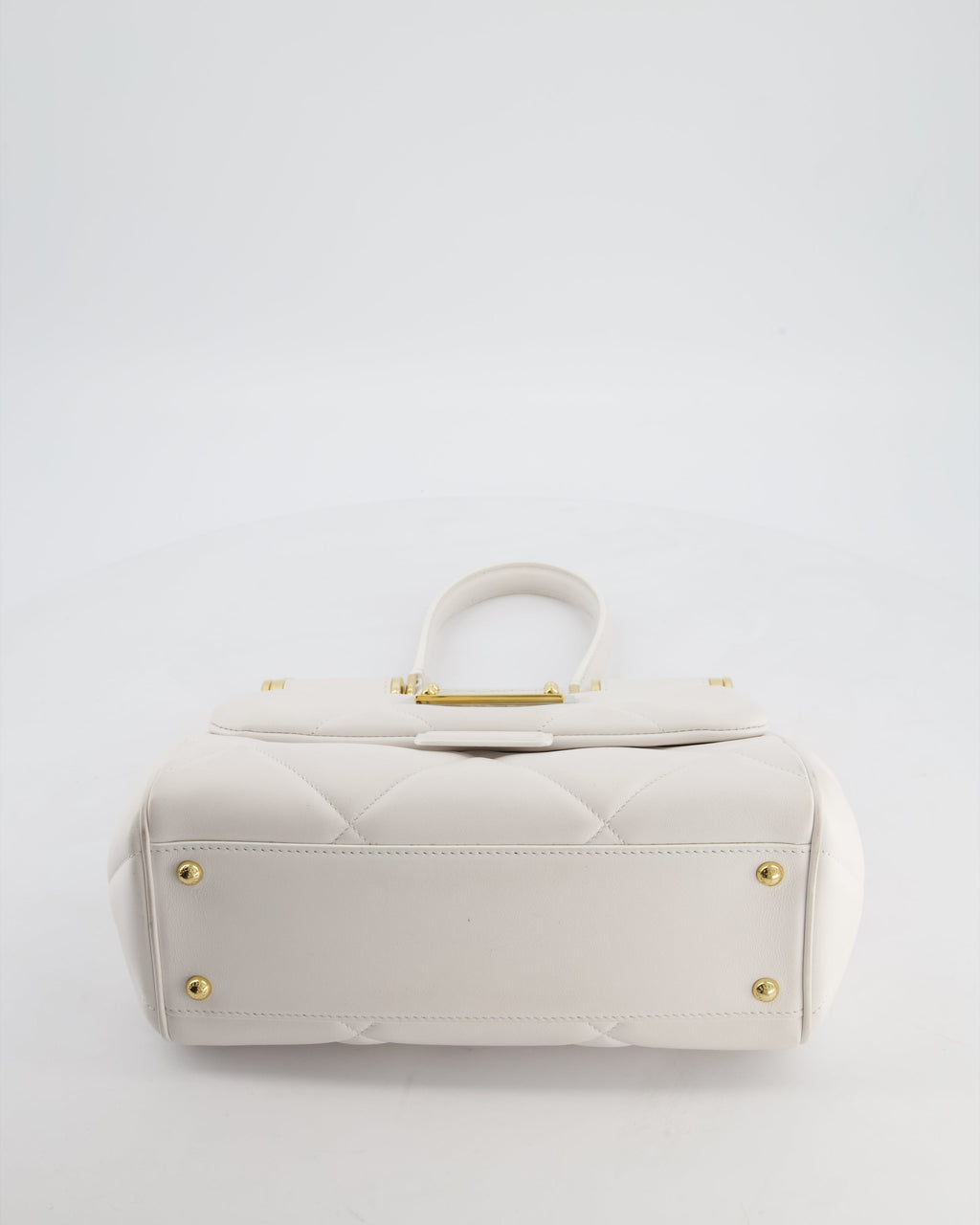 Dolce & Gabbana 90s Sicily Medium Shoulder Bag in White Quilted Calfskin Leather with Gold Hardware