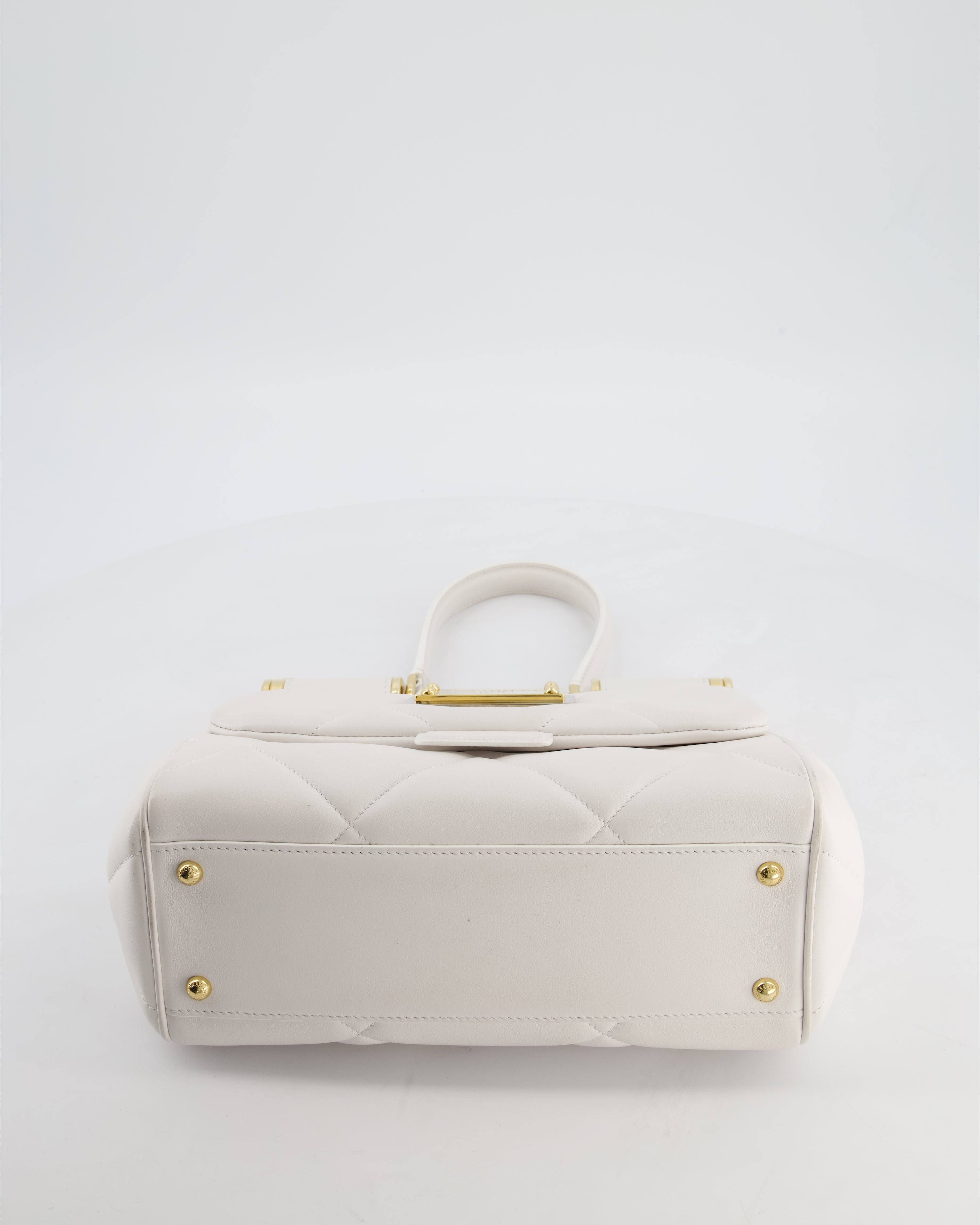 Dolce & Gabbana 90s Sicily Medium Shoulder Bag in White Quilted Calfskin Leather with Gold Hardware