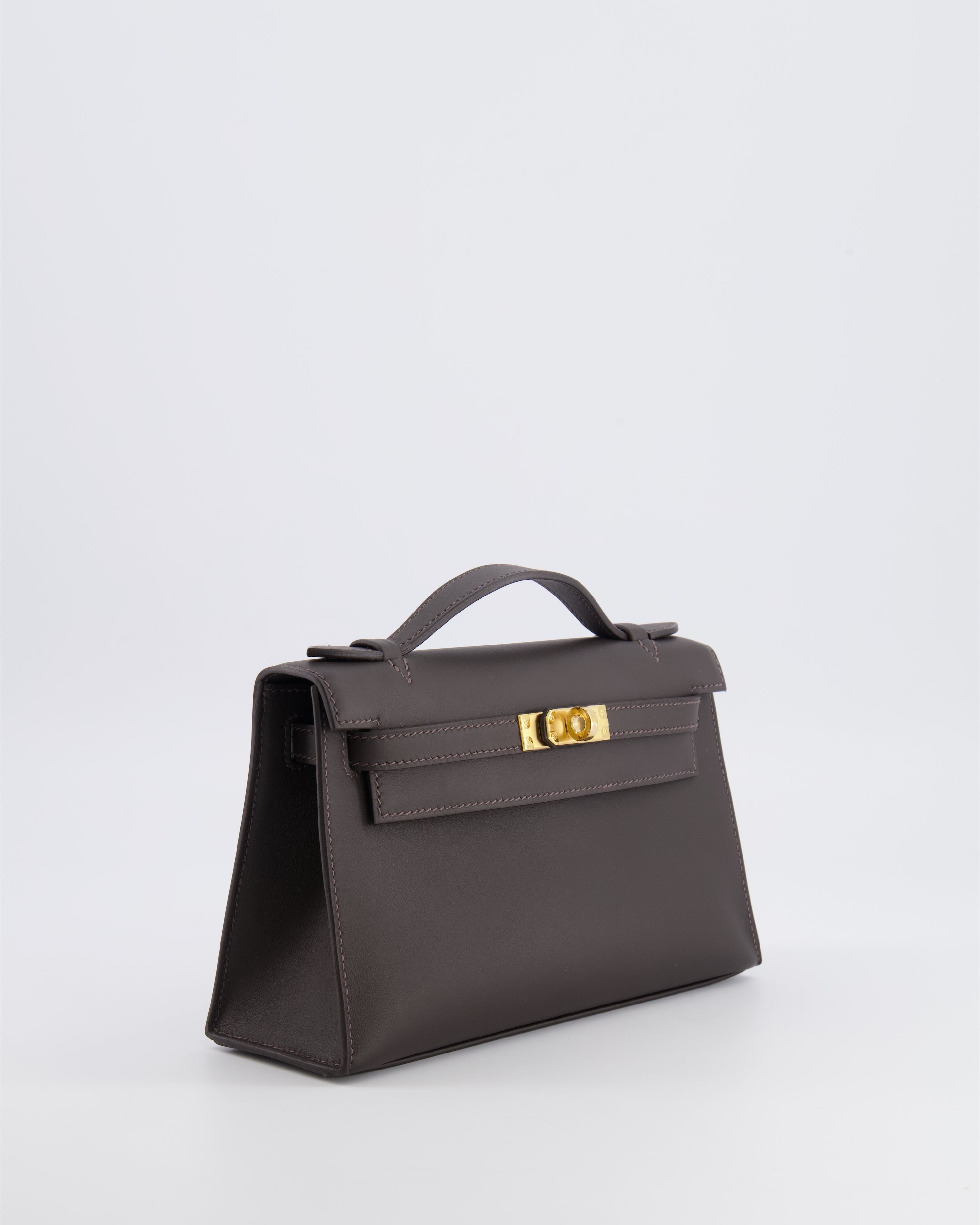 *RARE* Hermès Kelly Pochette Bag in Bai Brun Swift Leather with Gold Hardware