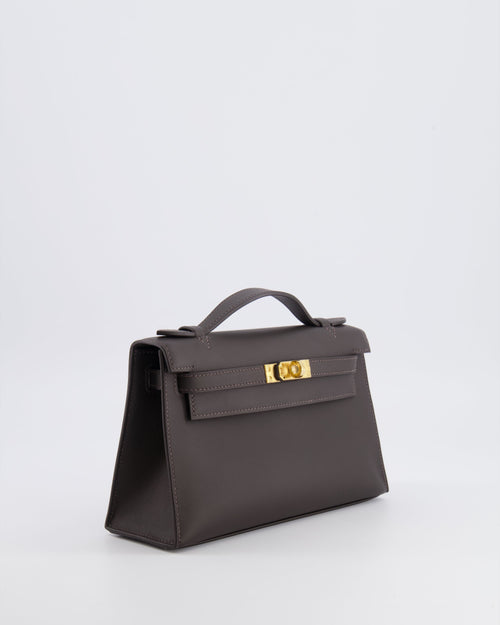 *RARE* Hermès Kelly Pochette Bag in Bai Brun Swift Leather with Gold Hardware