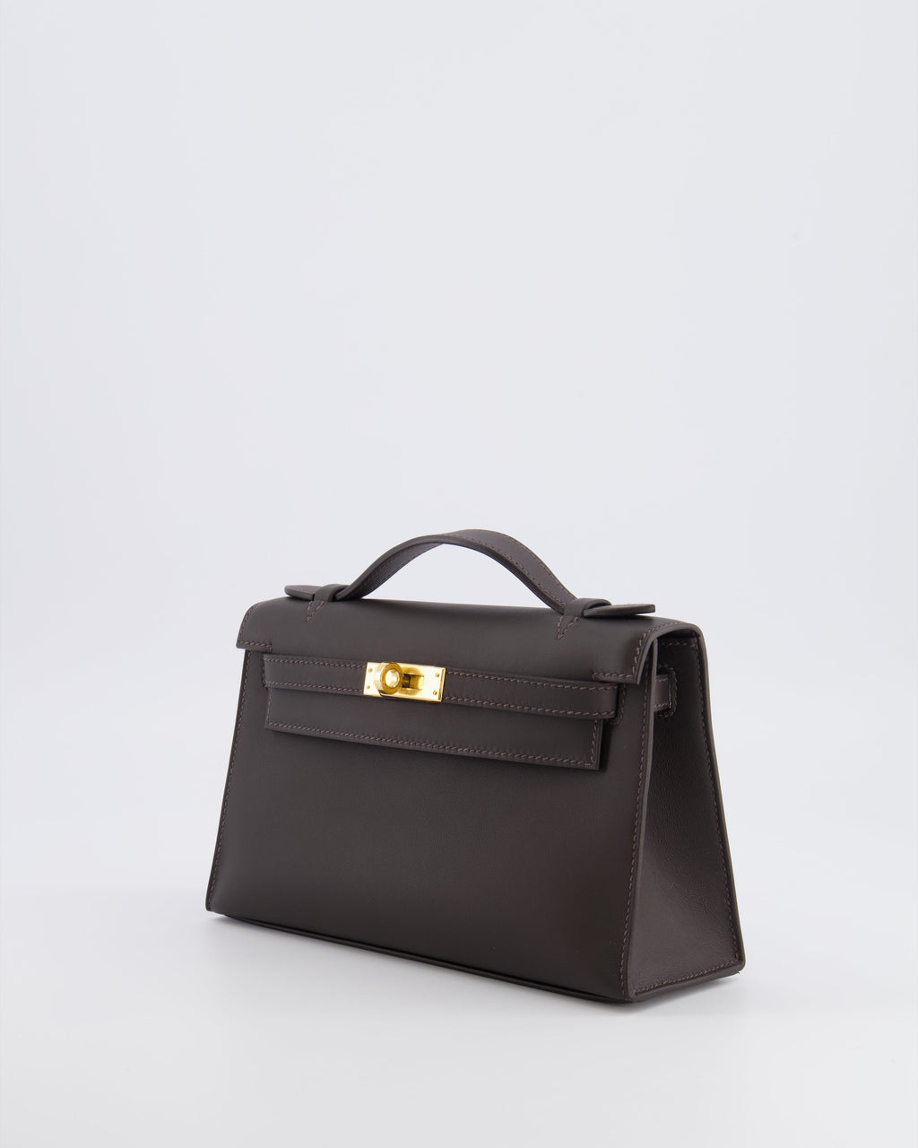*RARE* Hermès Kelly Pochette Bag in Bai Brun Swift Leather with Gold Hardware