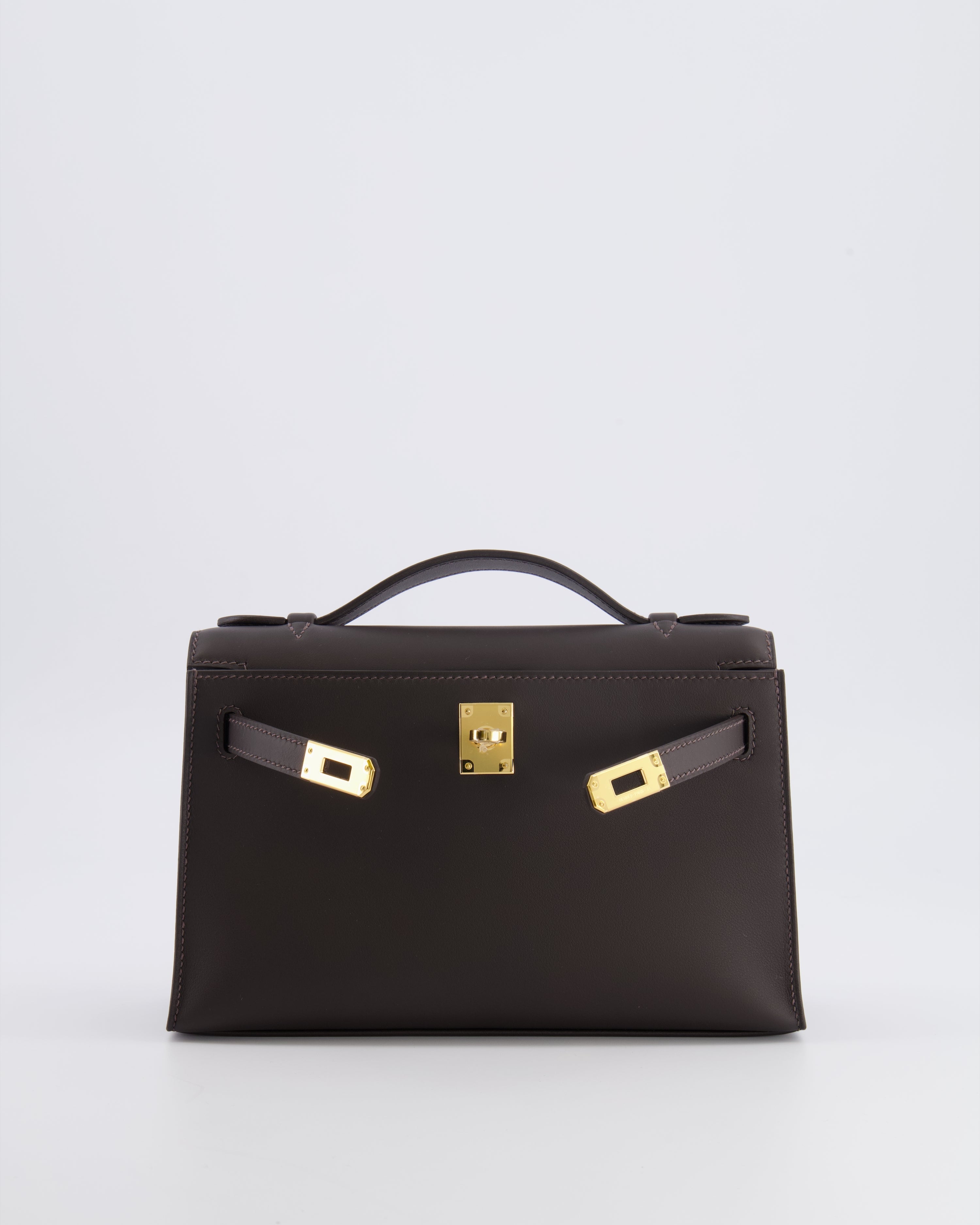 *RARE* Hermès Kelly Pochette Bag in Bai Brun Swift Leather with Gold Hardware