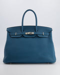 Hermès Birkin 35 Retourne Bag in Blue Jean Togo Leather with Palladium Hardware