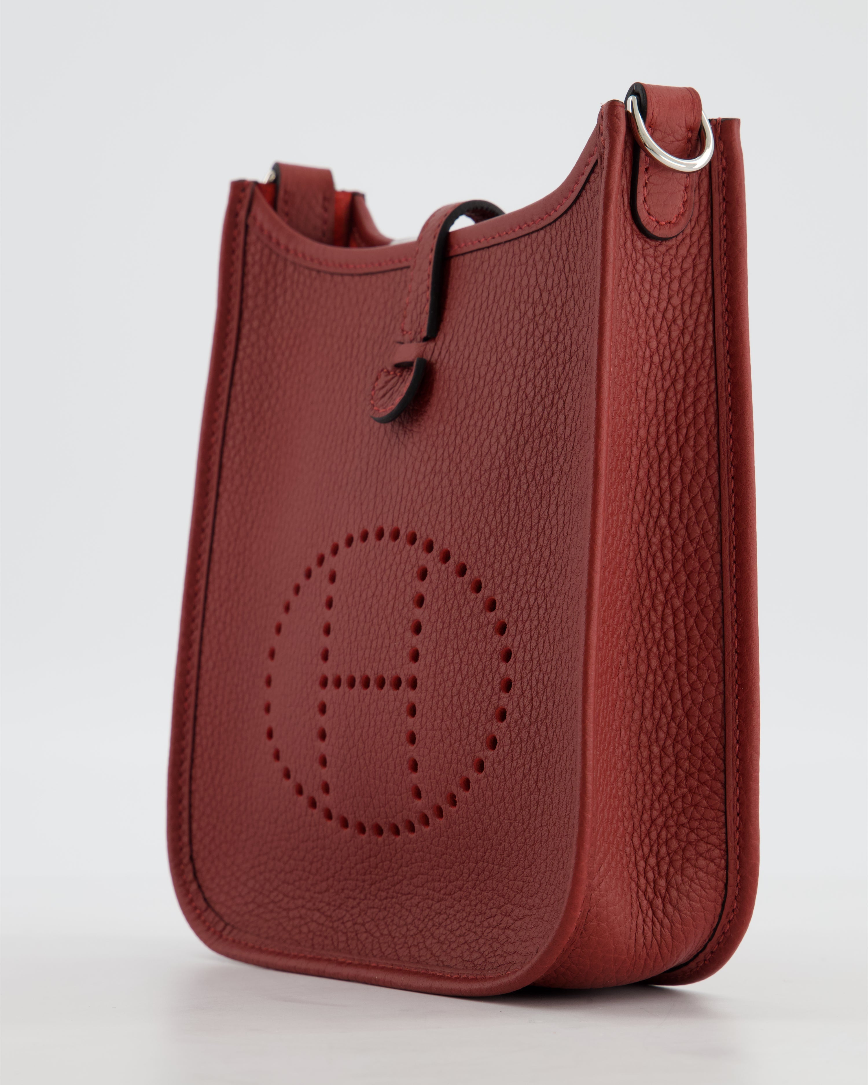 Hermès Mini Evelyne Bag in Rouge H in Clemence Leather with Palladium Hardware