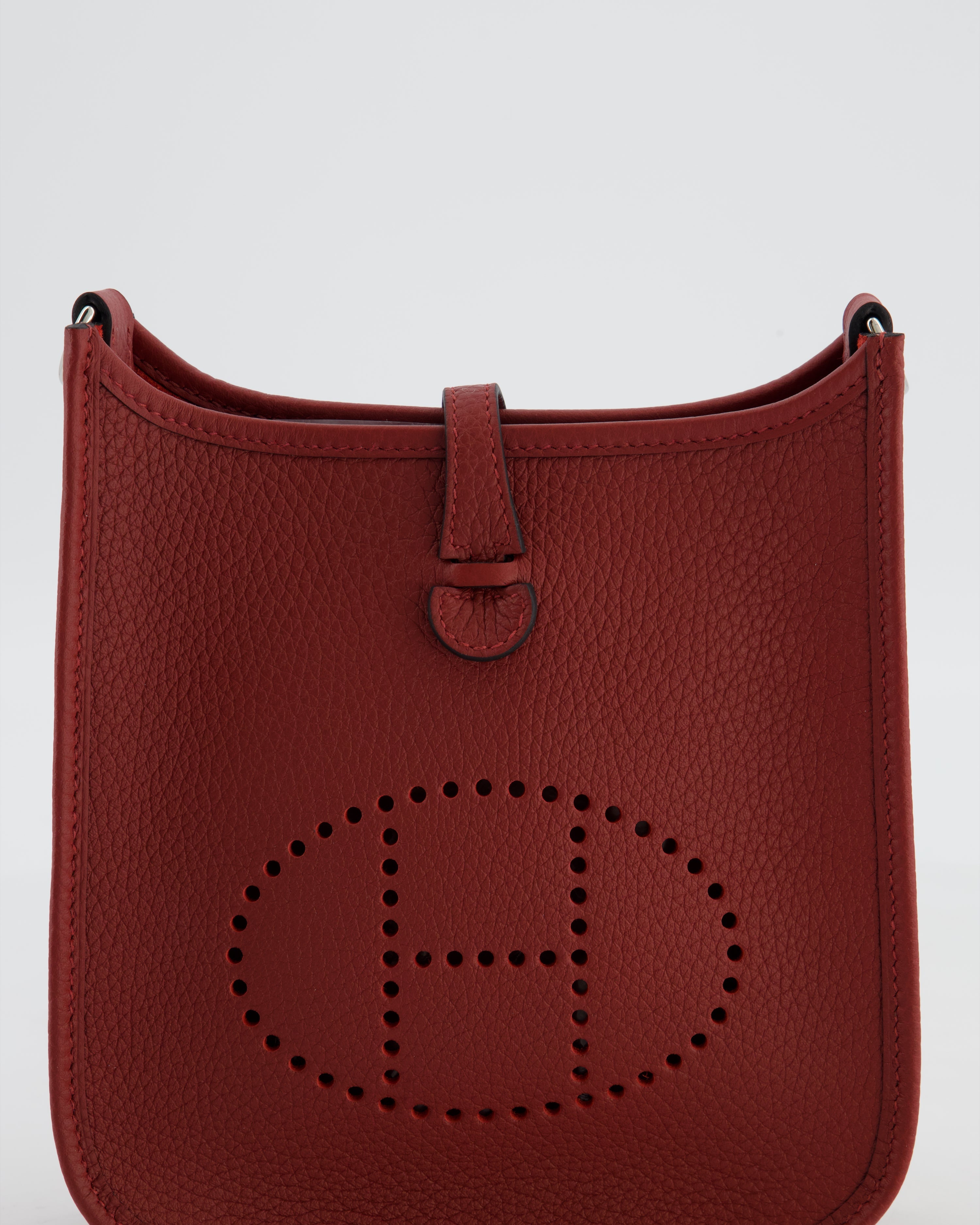 Hermès Mini Evelyne Bag in Rouge H in Clemence Leather with Palladium Hardware