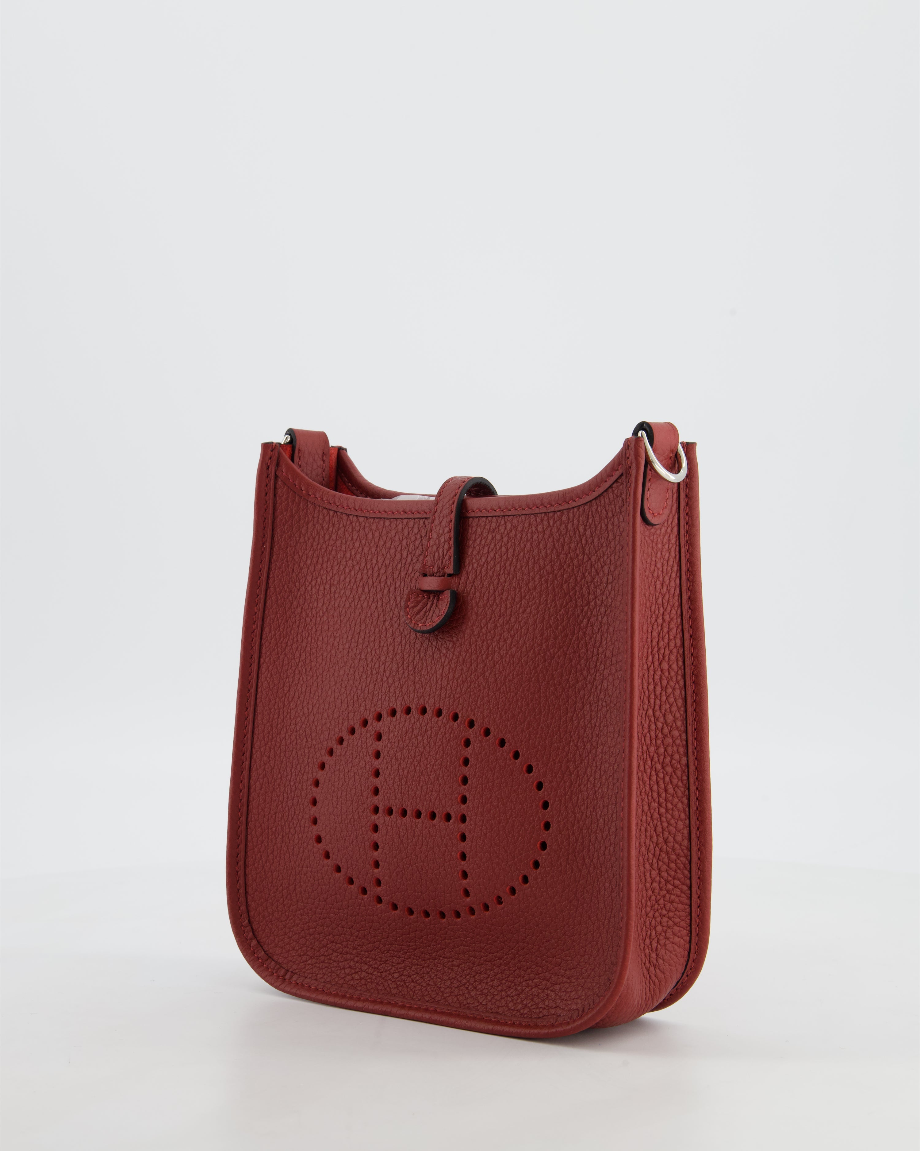 Hermès Mini Evelyne Bag in Rouge H in Clemence Leather with Palladium Hardware
