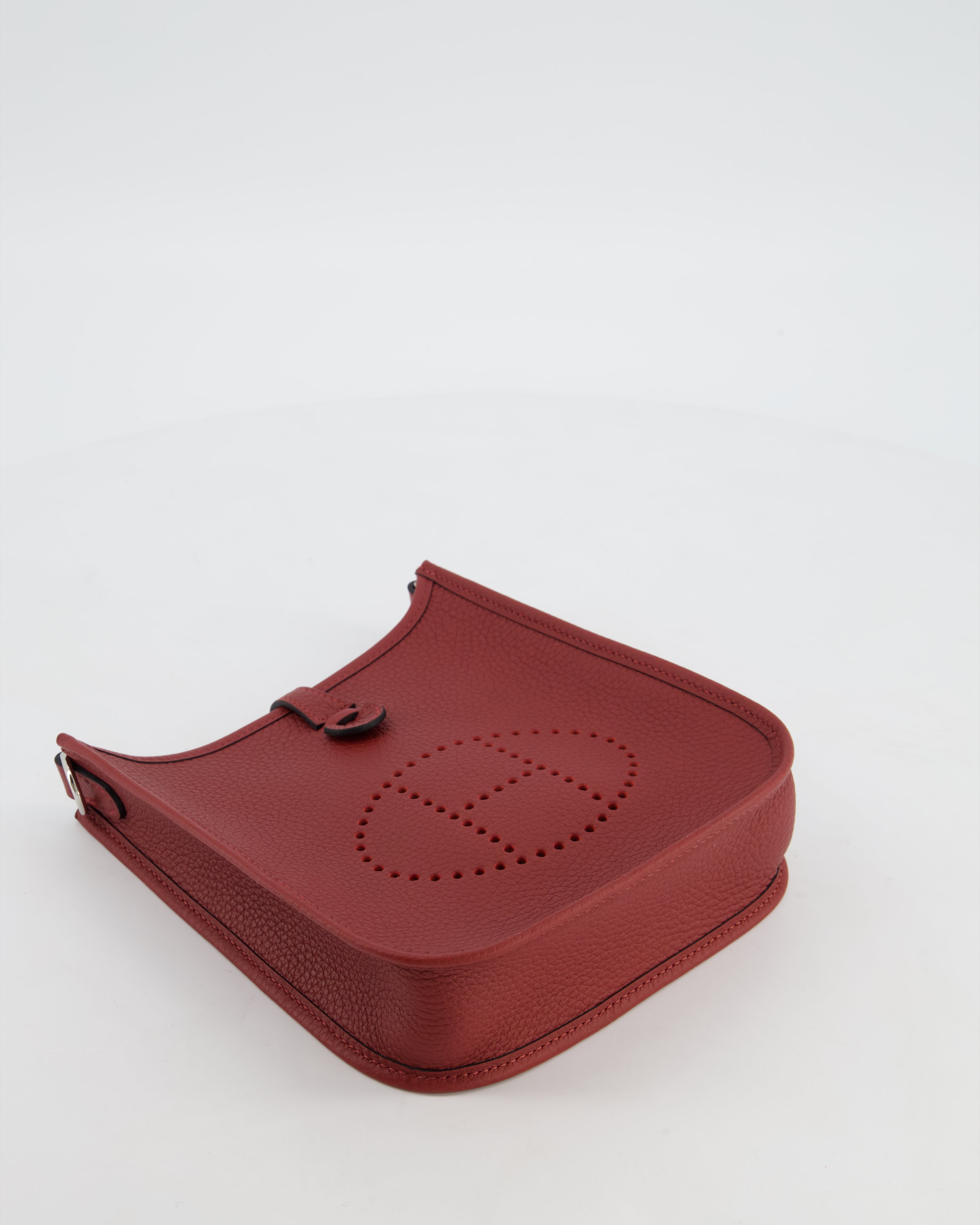 Hermès Mini Evelyne Bag in Rouge H in Clemence Leather with Palladium Hardware