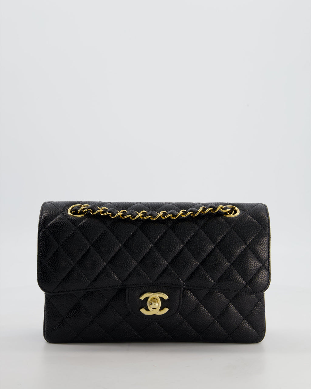 Chanel Black Small Classic Double Flap Bag in Caviar Leather with Gold Hardware