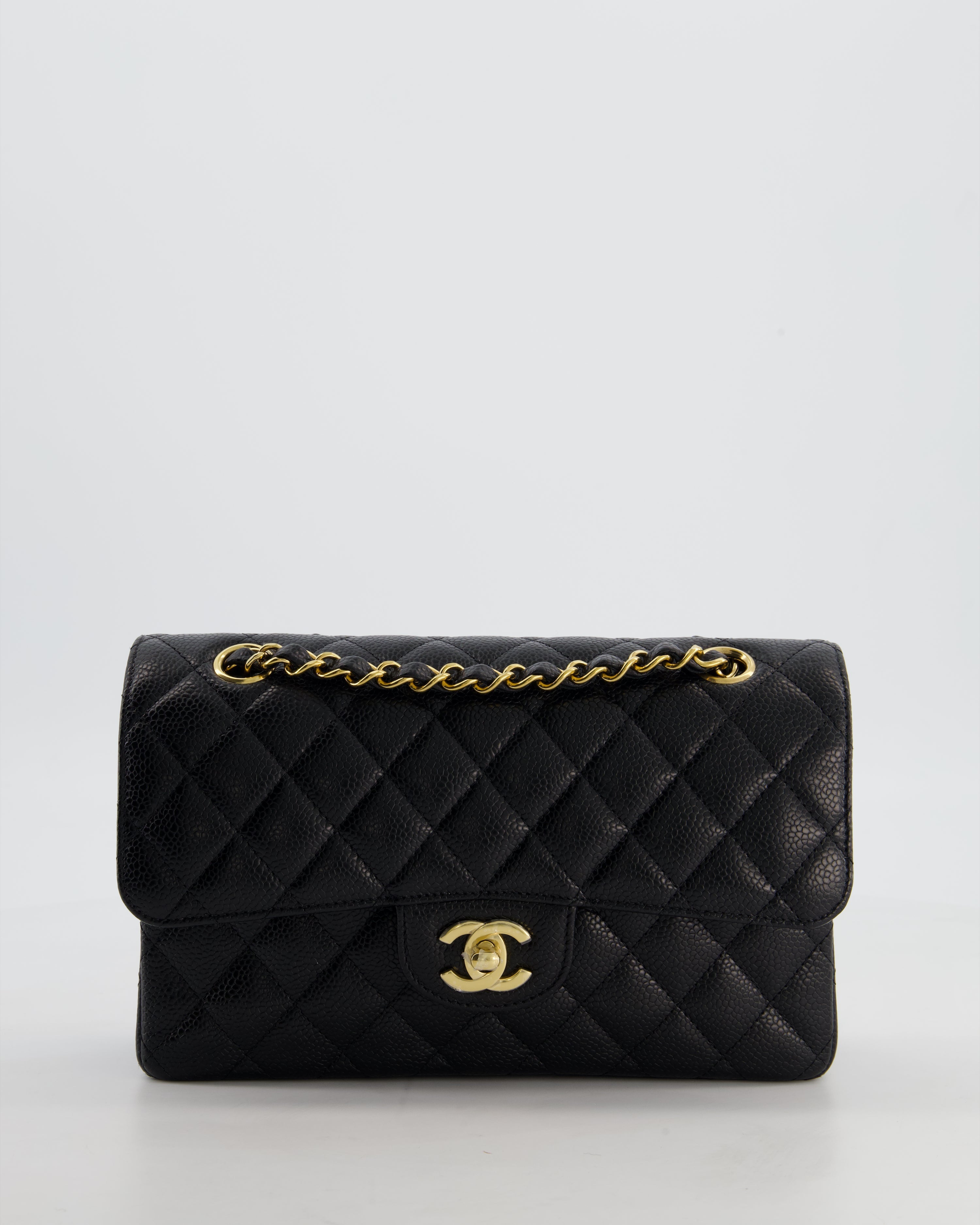 Chanel Black Small Classic Double Flap Bag in Caviar Leather with Gold Hardware