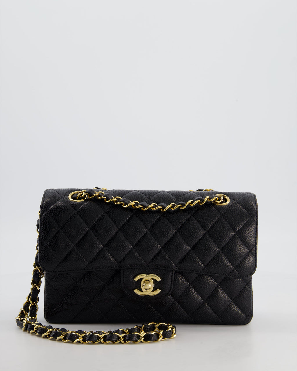 Chanel Black Small Classic Double Flap Bag in Caviar Leather with Gold Hardware