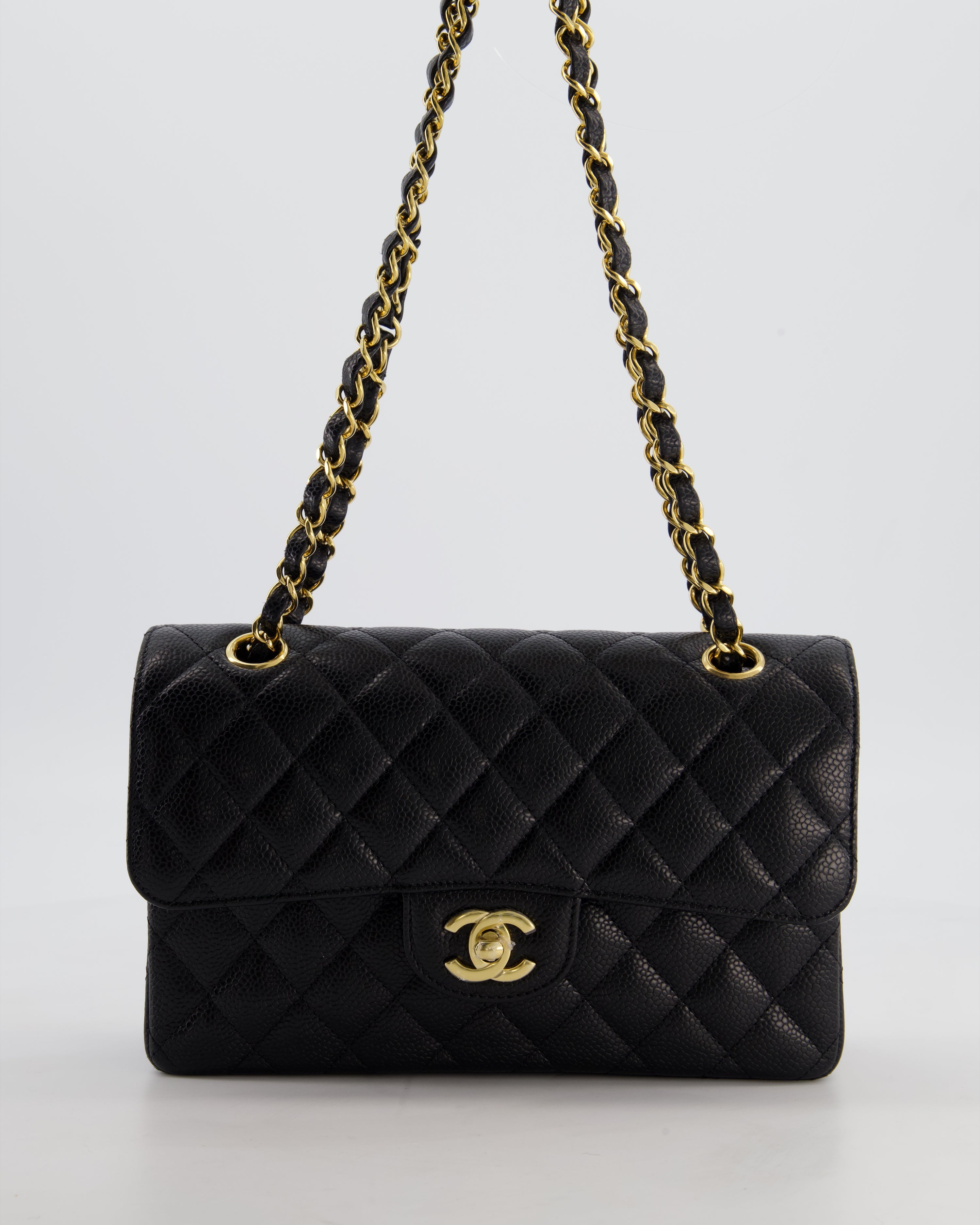Chanel Black Small Classic Double Flap Bag in Caviar Leather with Gold Hardware