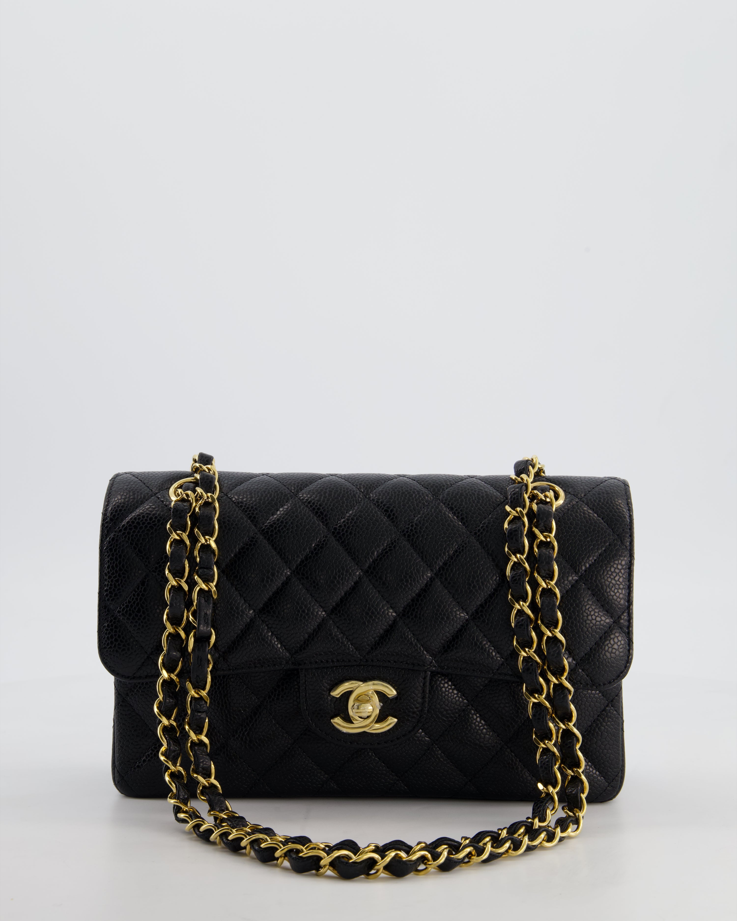 Chanel Black Small Classic Double Flap Bag in Caviar Leather with Gold Hardware