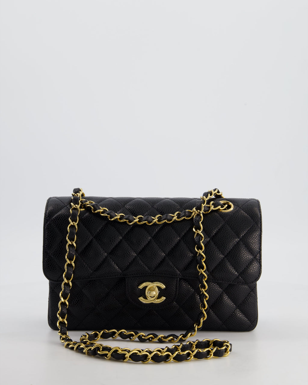Chanel Black Small Classic Double Flap Bag in Caviar Leather with Gold Hardware