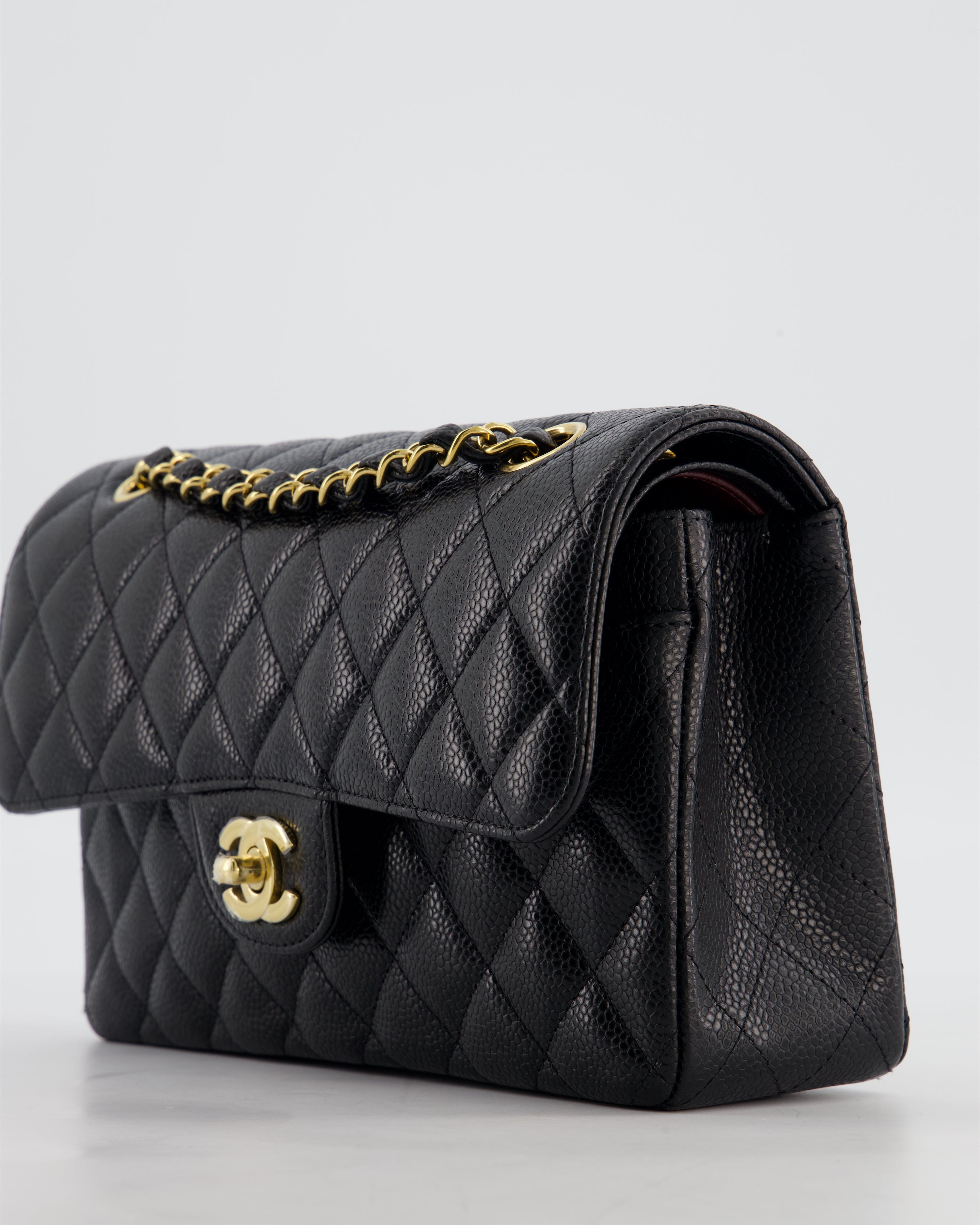 Chanel Black Small Classic Double Flap Bag in Caviar Leather with Gold Hardware