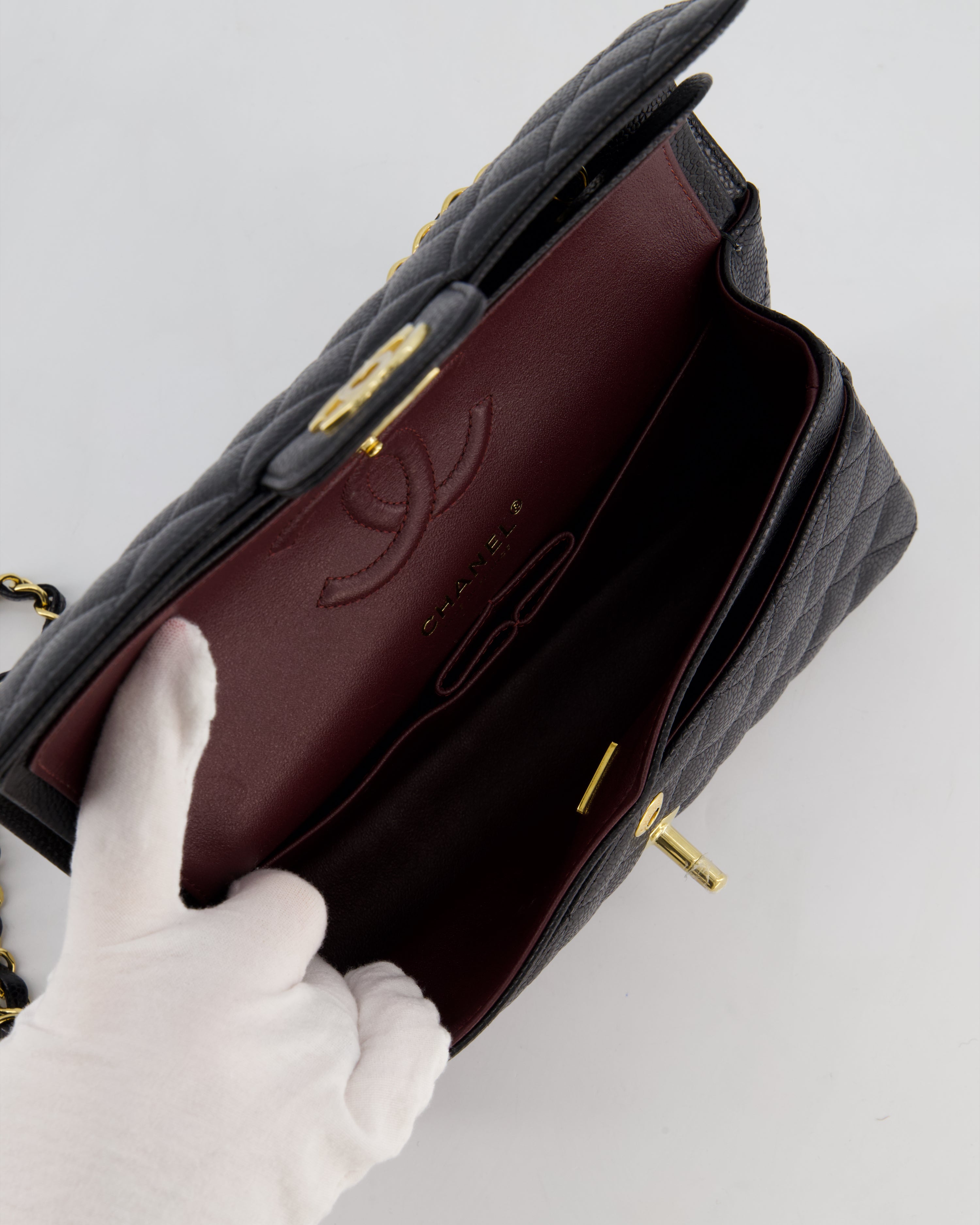 Chanel Black Small Classic Double Flap Bag in Caviar Leather with Gold Hardware