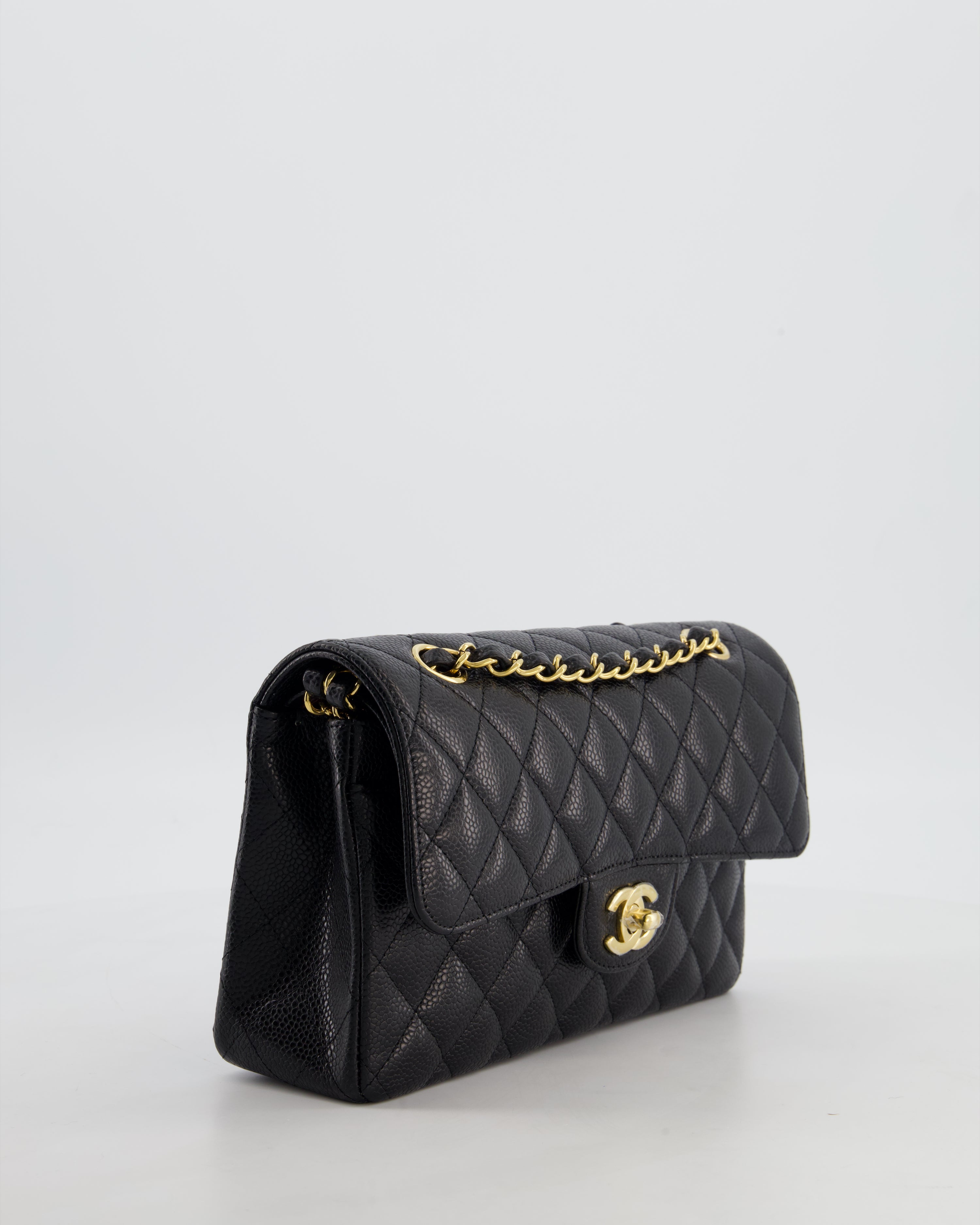 Chanel Black Small Classic Double Flap Bag in Caviar Leather with Gold Hardware