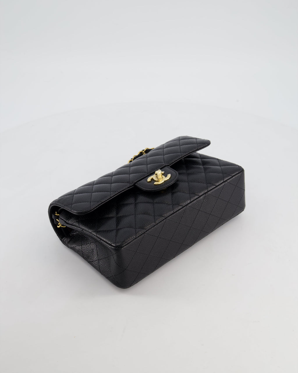 Chanel Black Small Classic Double Flap Bag in Caviar Leather with Gold Hardware