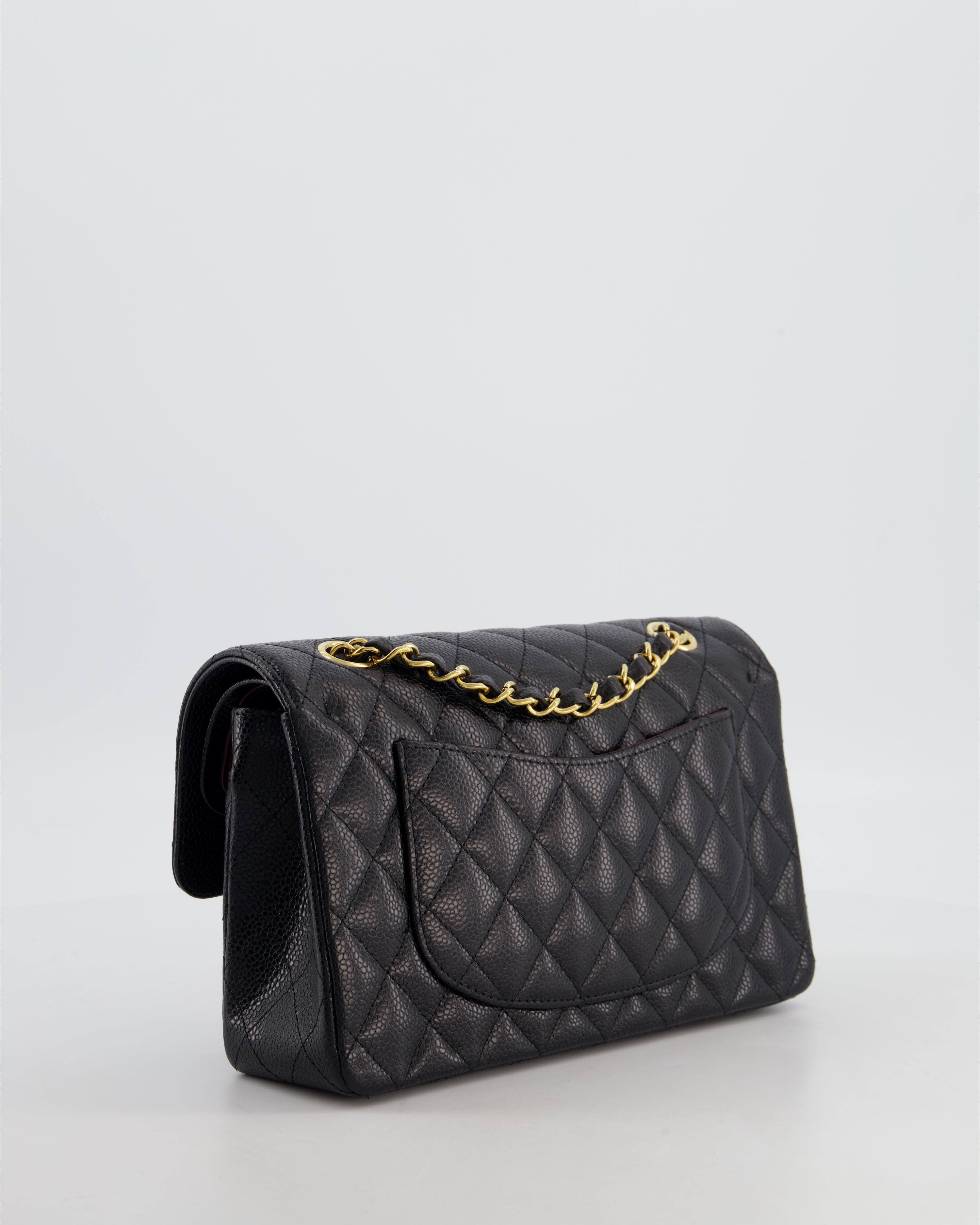 Chanel Black Small Classic Double Flap Bag in Caviar Leather with Gold Hardware
