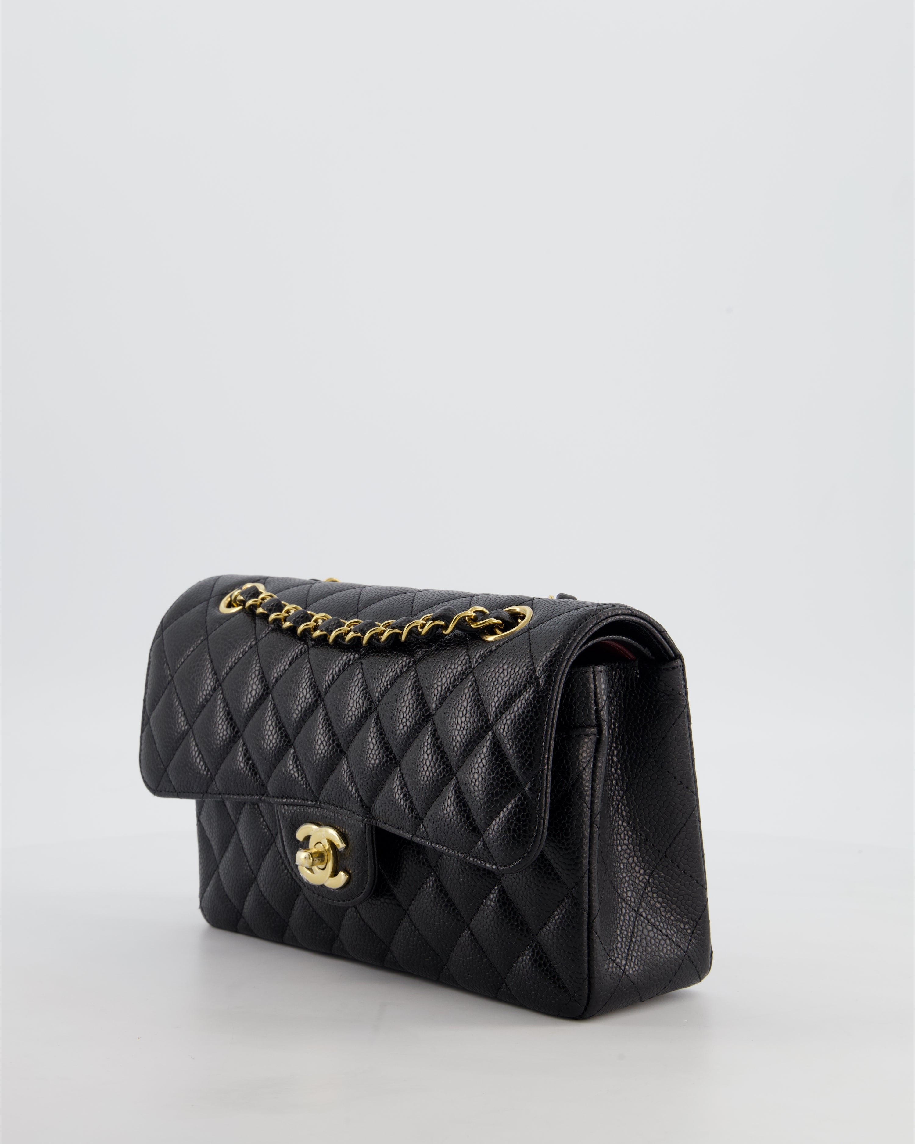 Chanel Black Small Classic Double Flap Bag in Caviar Leather with Gold Hardware