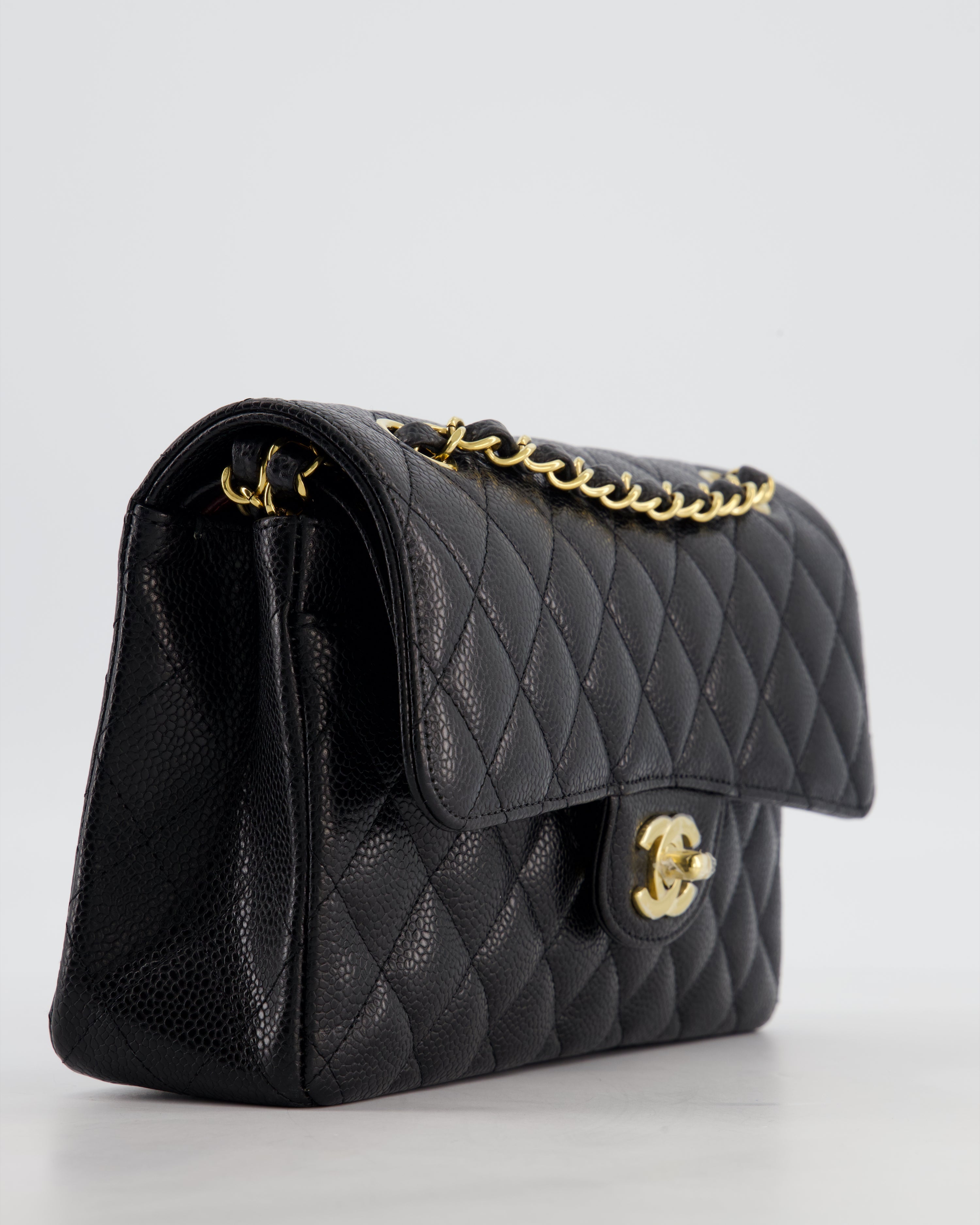 Chanel Black Small Classic Double Flap Bag in Caviar Leather with Gold Hardware