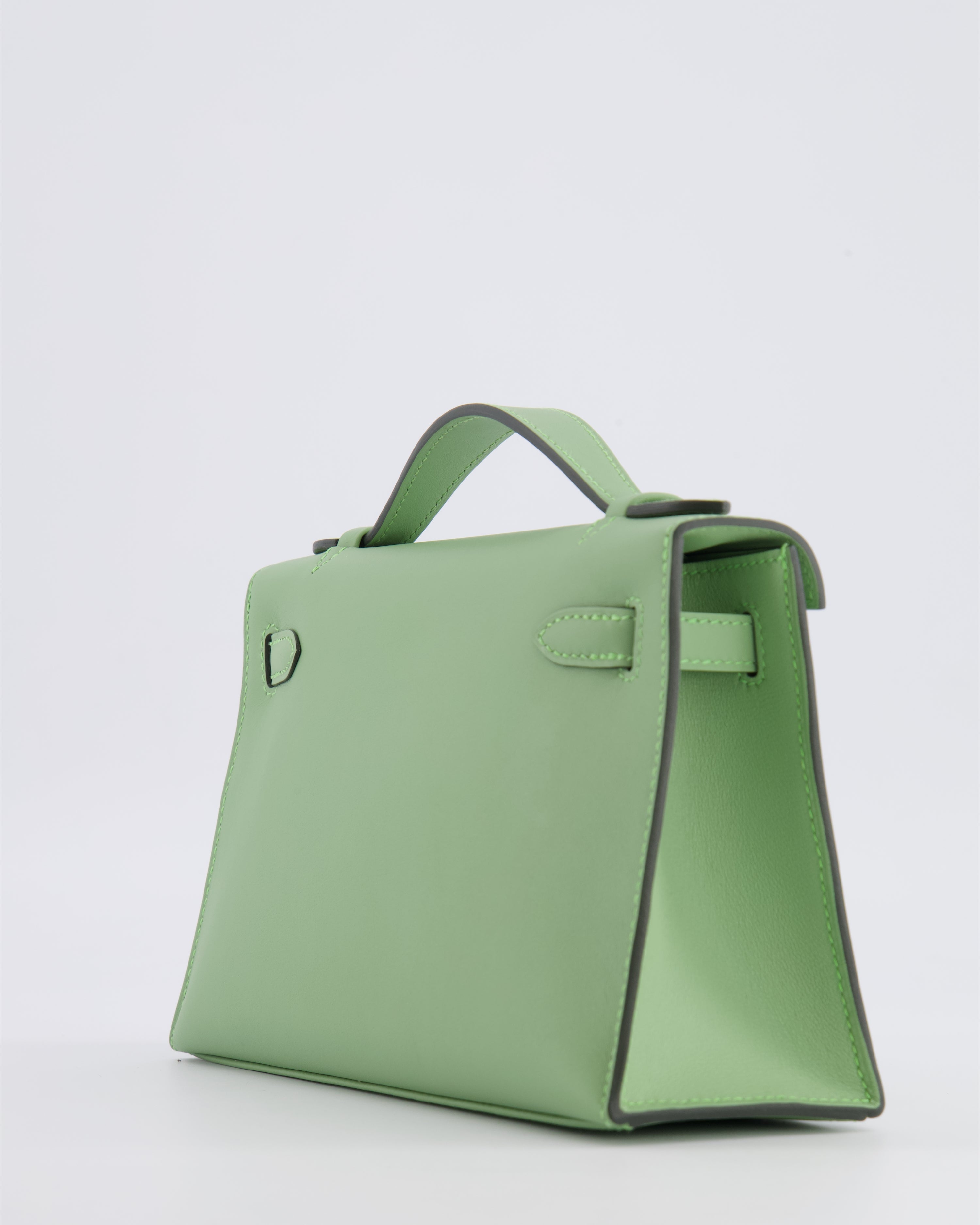 *HOT COLOUR* Hermès Mini Kelly Pochette Bag in Vert Criquet Swift Leather with Gold Hardware