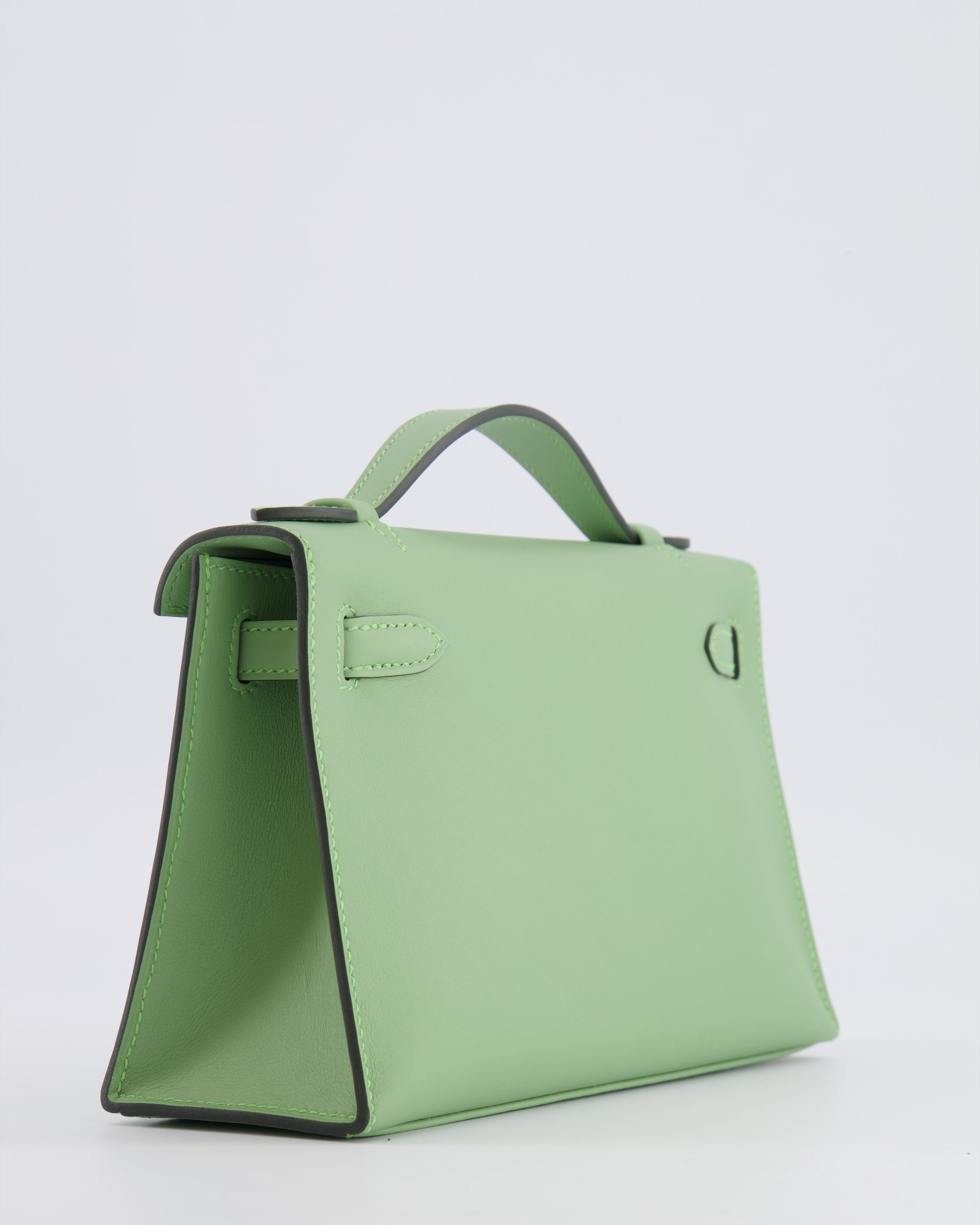 *HOT COLOUR* Hermès Mini Kelly Pochette Bag in Vert Criquet Swift Leather with Gold Hardware