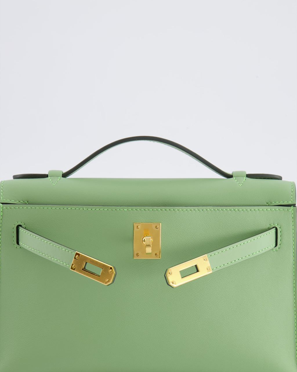 *HOT COLOUR* Hermès Mini Kelly Pochette Bag in Vert Criquet Swift Leather with Gold Hardware