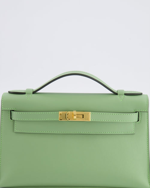 *HOT COLOUR* Hermès Mini Kelly Pochette Bag in Vert Criquet Swift Leather with Gold Hardware