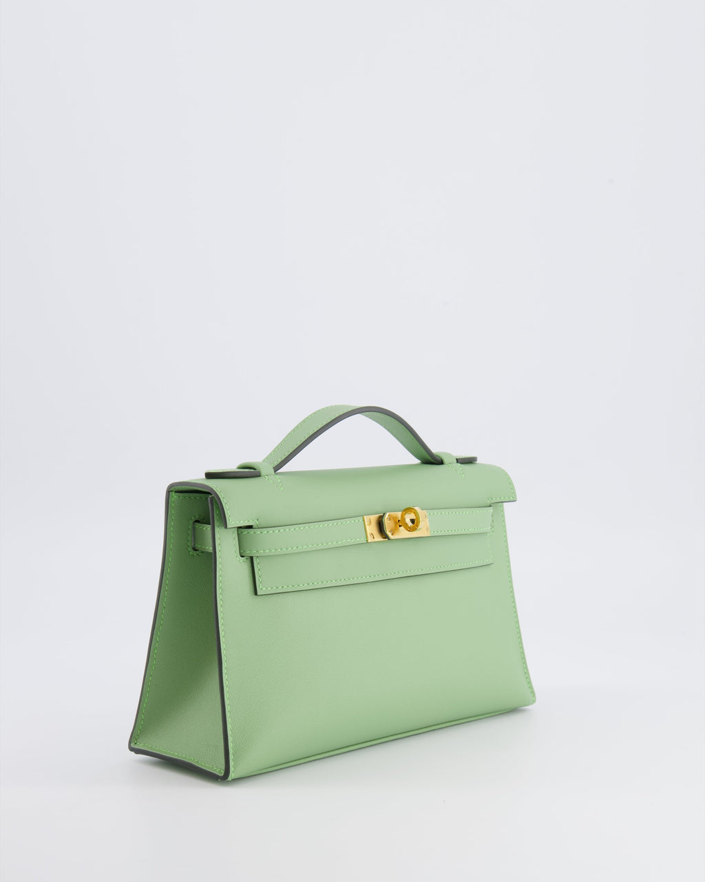 *HOT COLOUR* Hermès Mini Kelly Pochette Bag in Vert Criquet Swift Leather with Gold Hardware