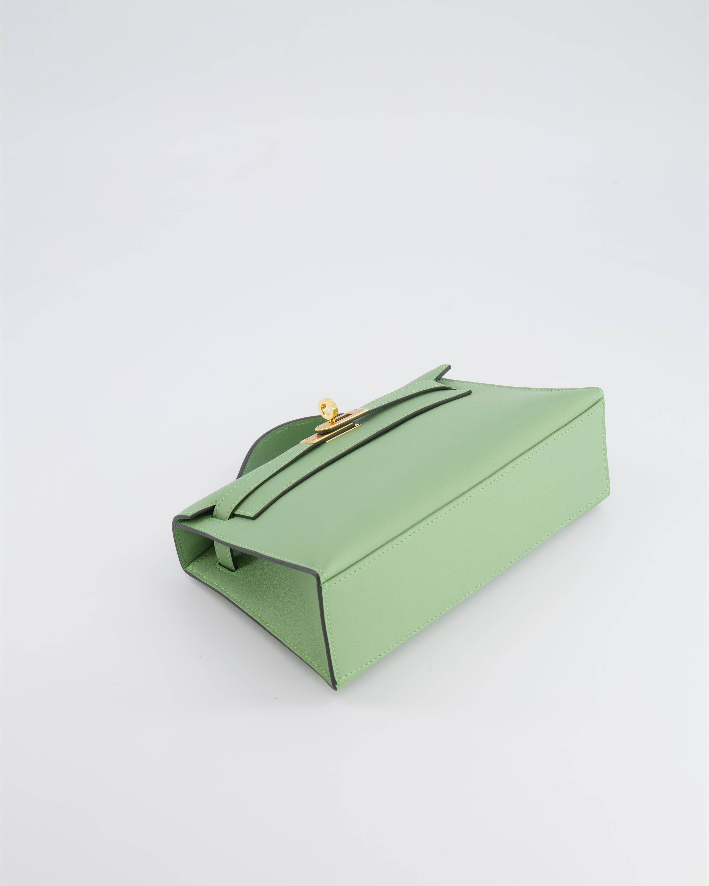 *HOT COLOUR* Hermès Mini Kelly Pochette Bag in Vert Criquet Swift Leather with Gold Hardware