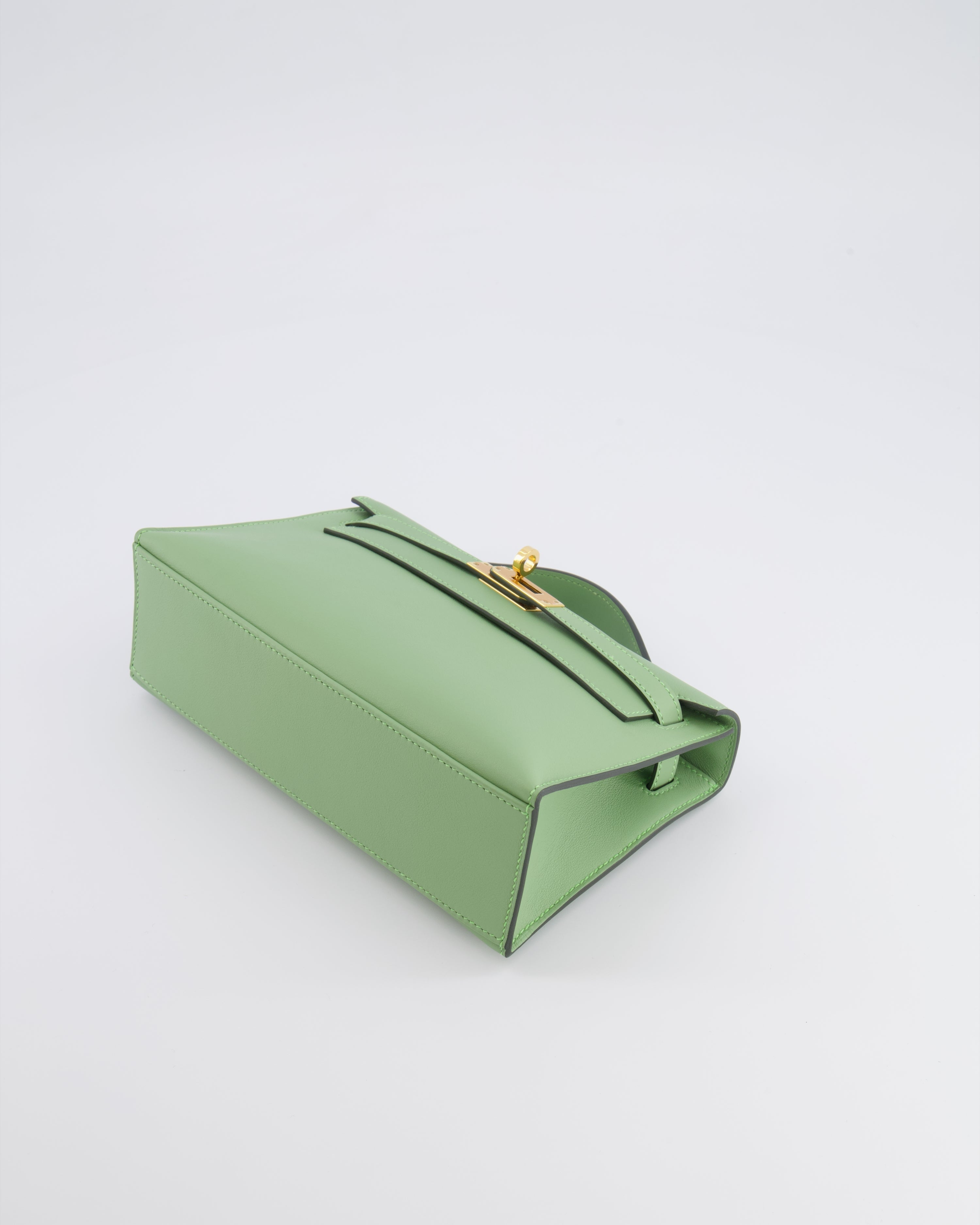 *HOT COLOUR* Hermès Mini Kelly Pochette Bag in Vert Criquet Swift Leather with Gold Hardware