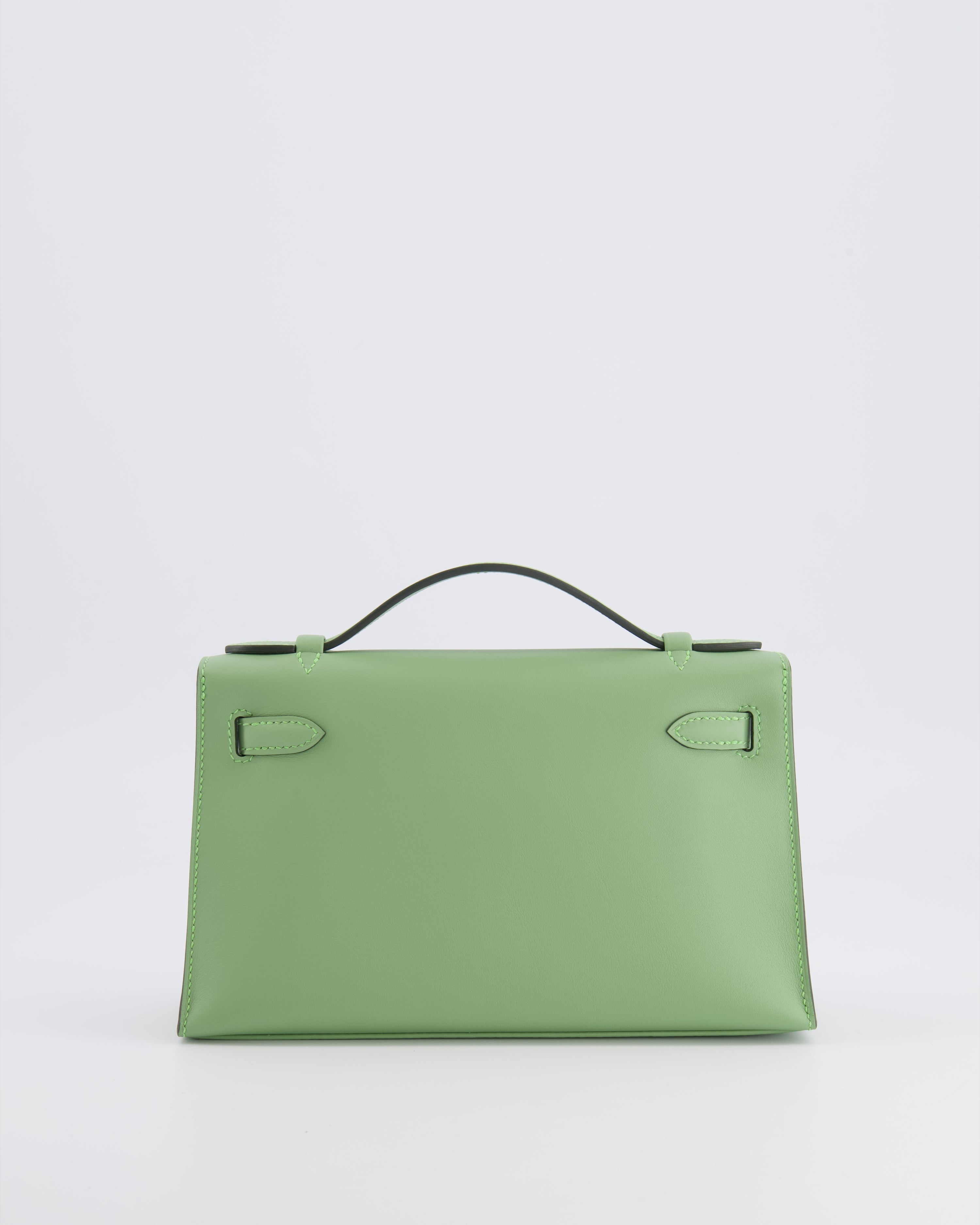 *HOT COLOUR* Hermès Mini Kelly Pochette Bag in Vert Criquet Swift Leather with Gold Hardware