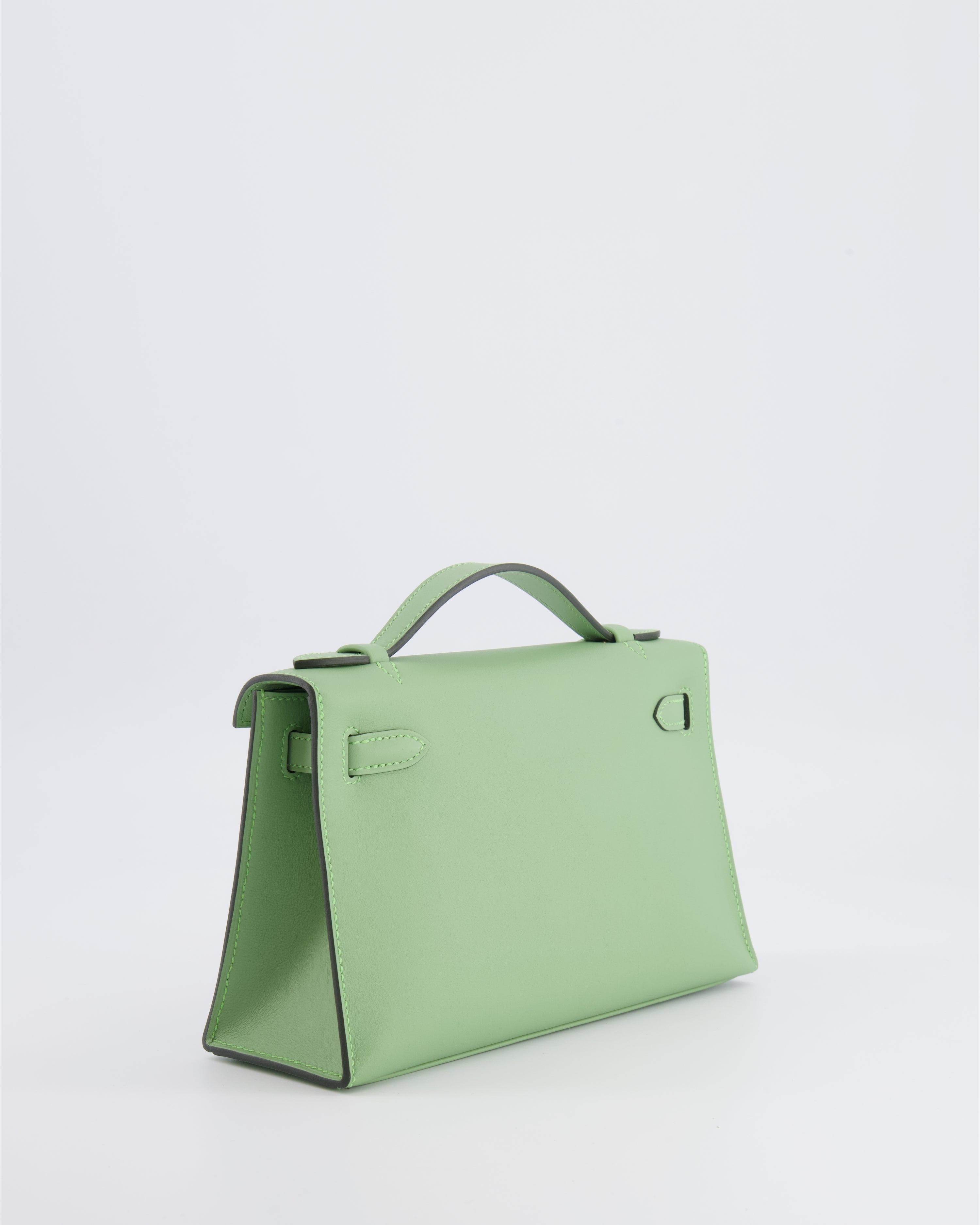 *HOT COLOUR* Hermès Mini Kelly Pochette Bag in Vert Criquet Swift Leather with Gold Hardware