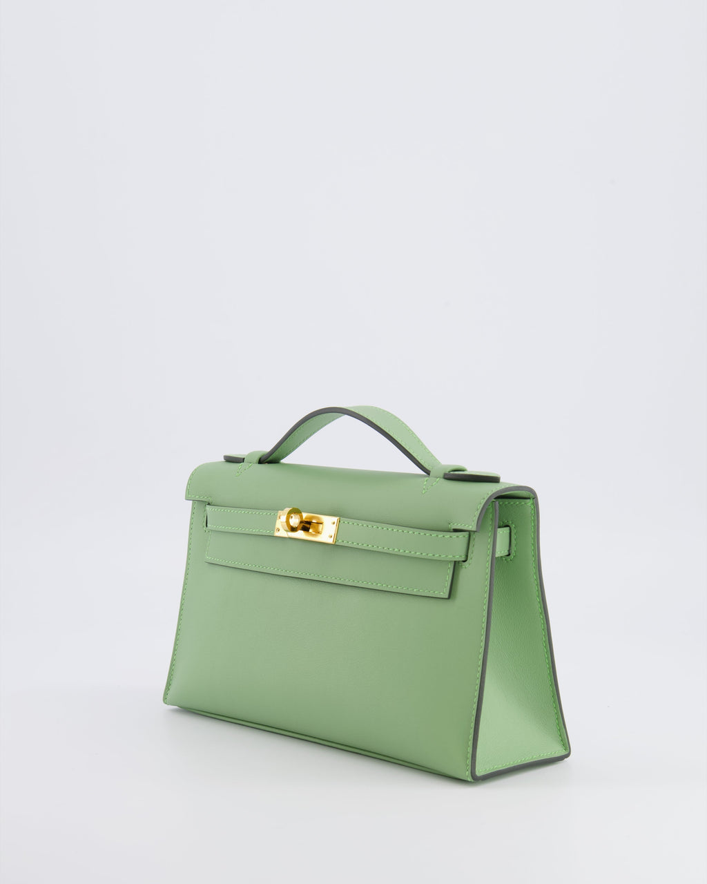 *HOT COLOUR* Hermès Mini Kelly Pochette Bag in Vert Criquet Swift Leather with Gold Hardware